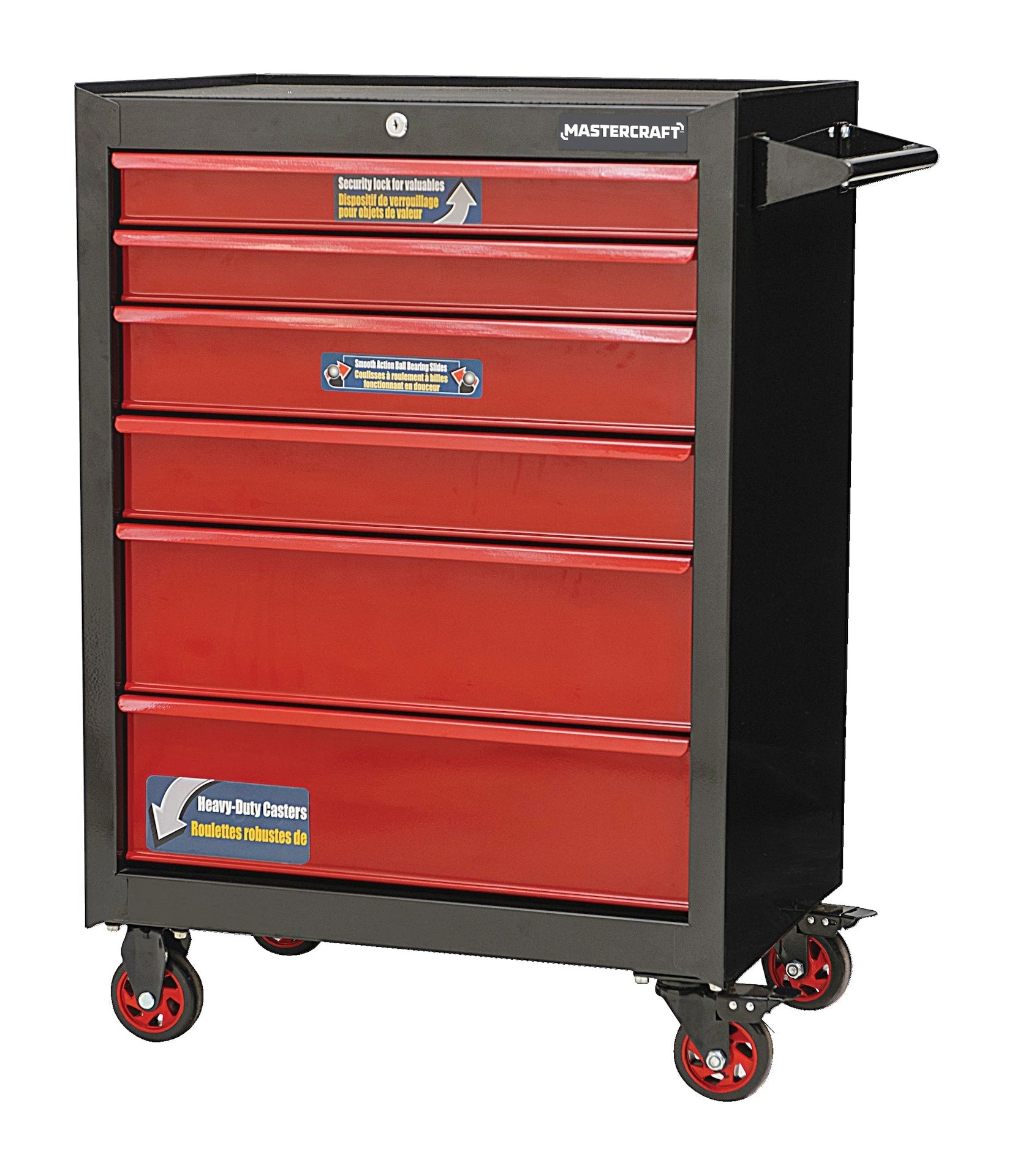 Mastercraft Walzwerkzeug-Lagerschrank mit 6 Schubladen, schwarz & rot, 26-in
