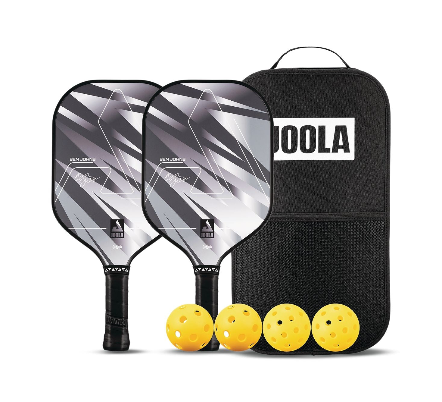 Joola Ben Johns Silber Blitz 10mm Pickleball Paddel & Indoor / Outdoor Ball Set, schwarz