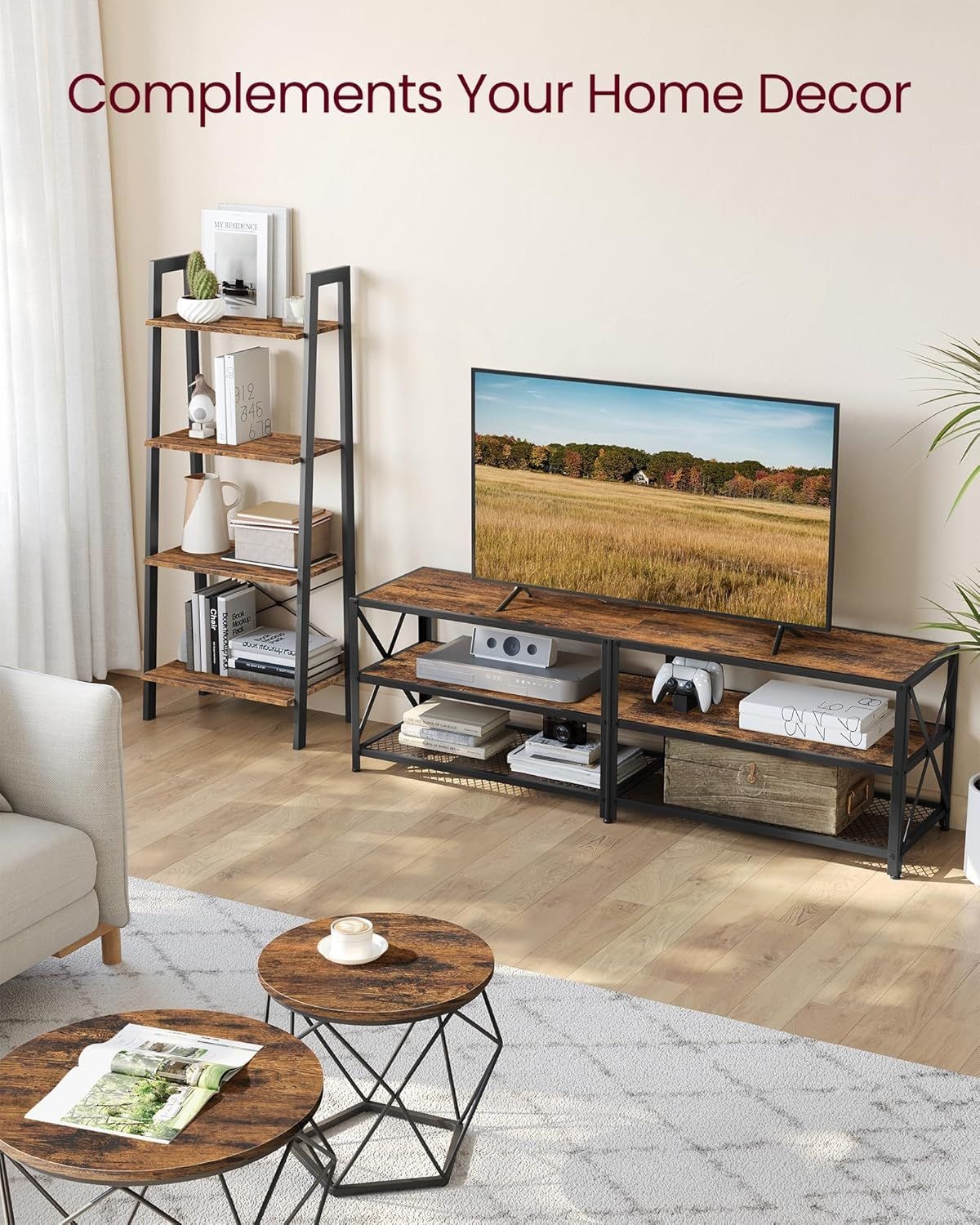 Songmics 70-in 3-Tier-Industrie-rustikalen braunen TV-Stand