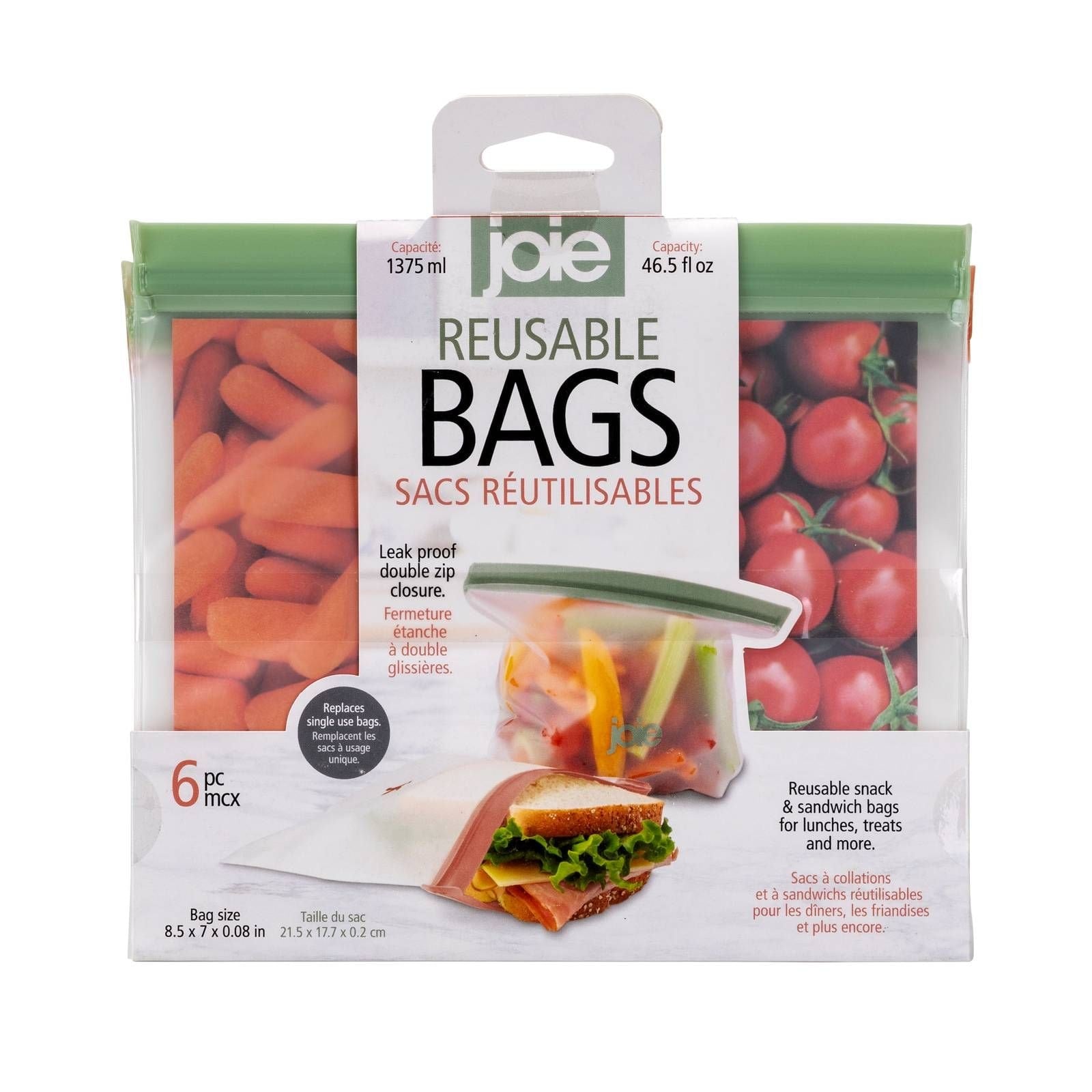 Joie wiederverwendbare Peva-Lebensmittel-Lagerbeutel, Terrakotta/Sage/Grau, 6-pk