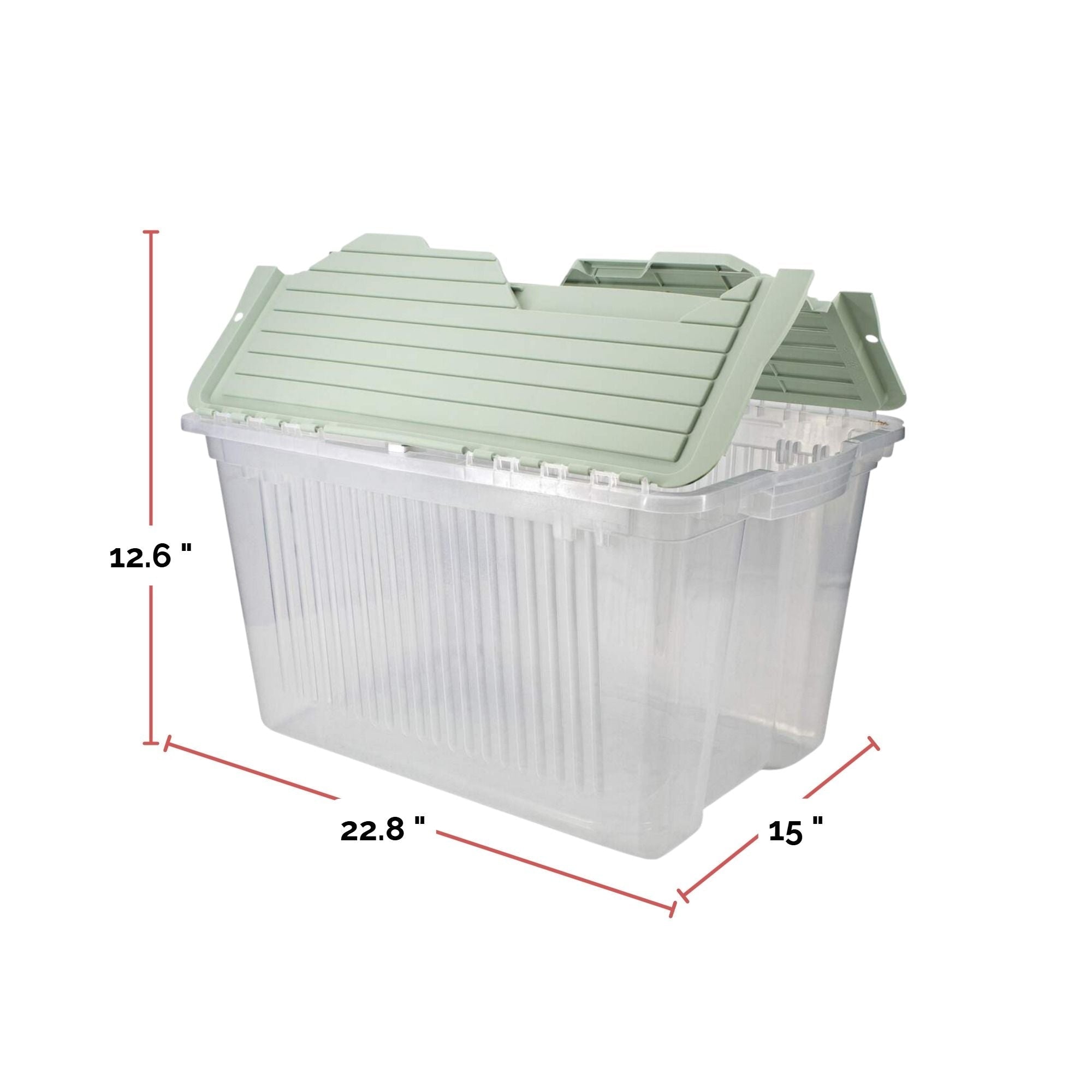 type A transparenter stapelbarer Aufbewahrungskasten mit Klappdeckel, 45 l, Eukalyptus