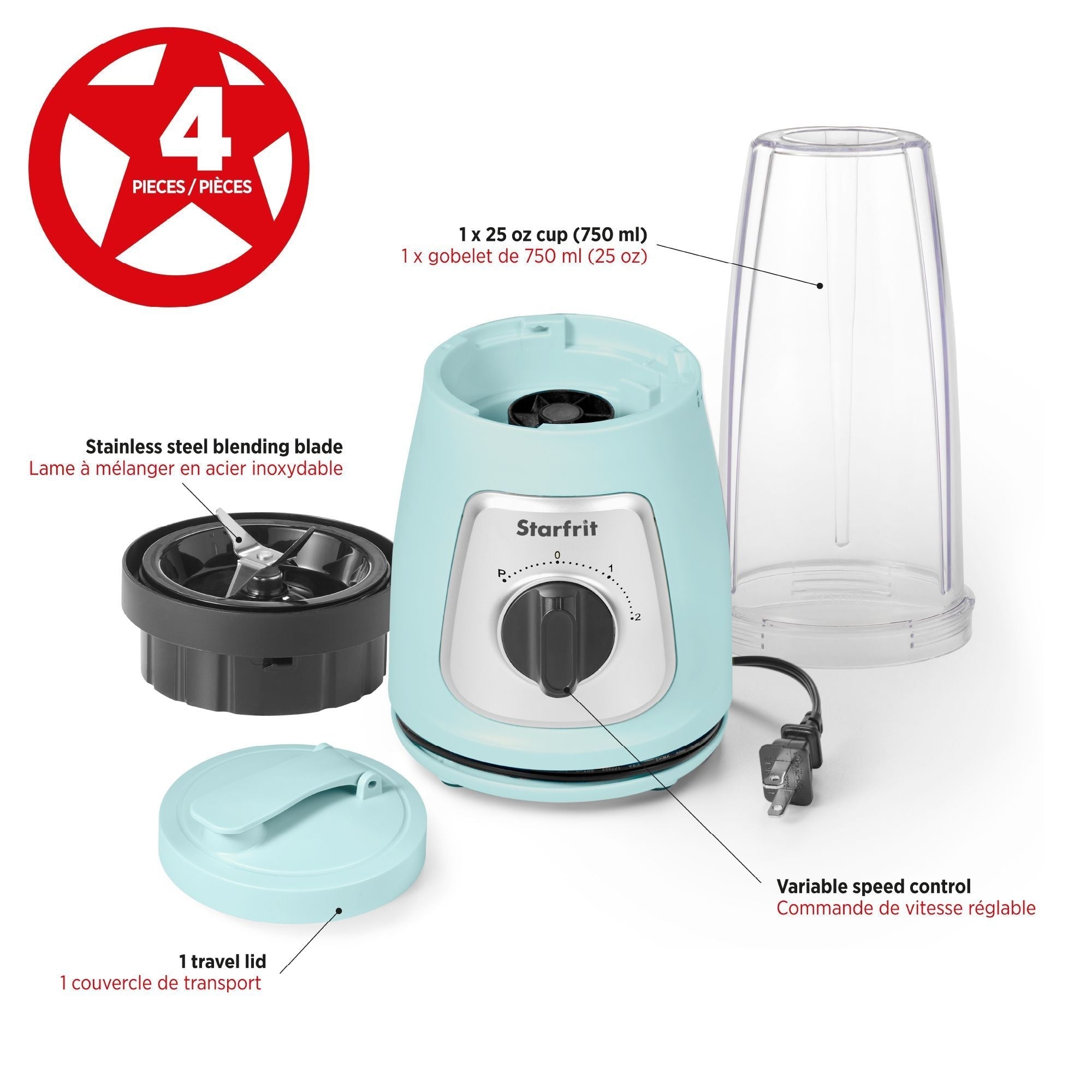Starfrit Persönlicher Mixer mit Verschlussdeckel, hellblau