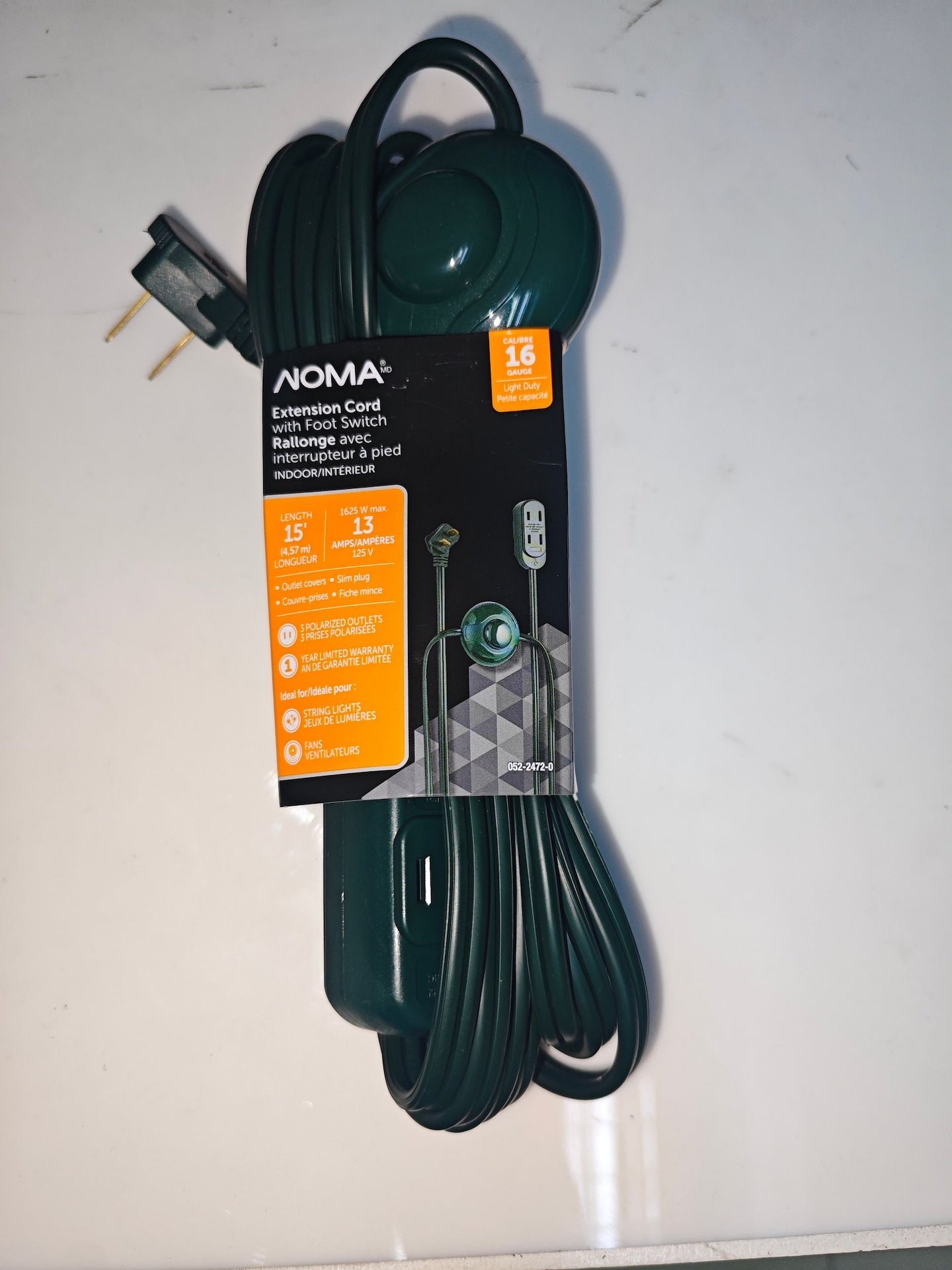 NOMA 14-ft 7-in 16/2 Innenverlängerungskabel, Ein/Aus-Fußschalter, grün