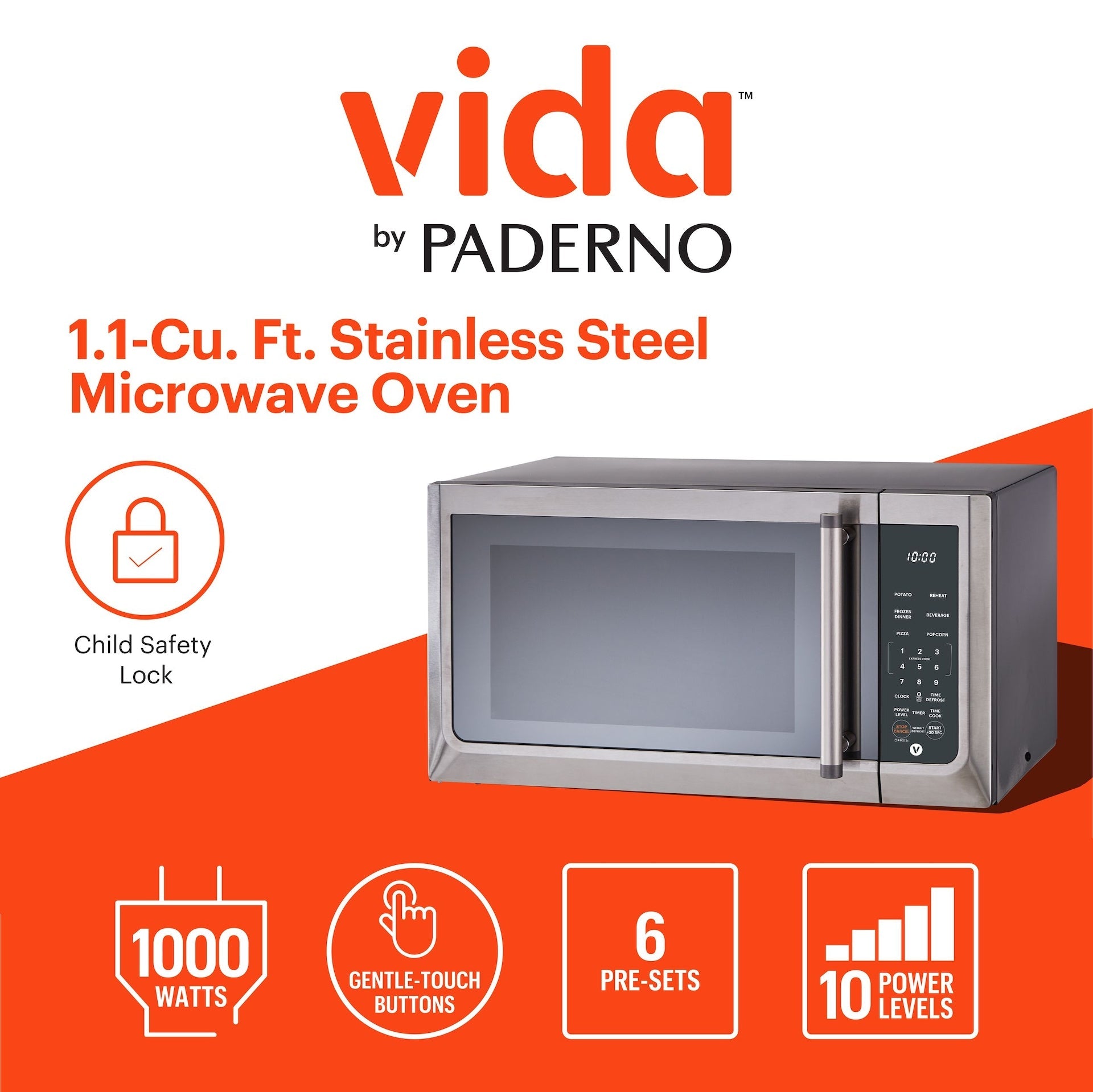 Vida Mikrowelle, Edelstahl, 1,1-cu-ft