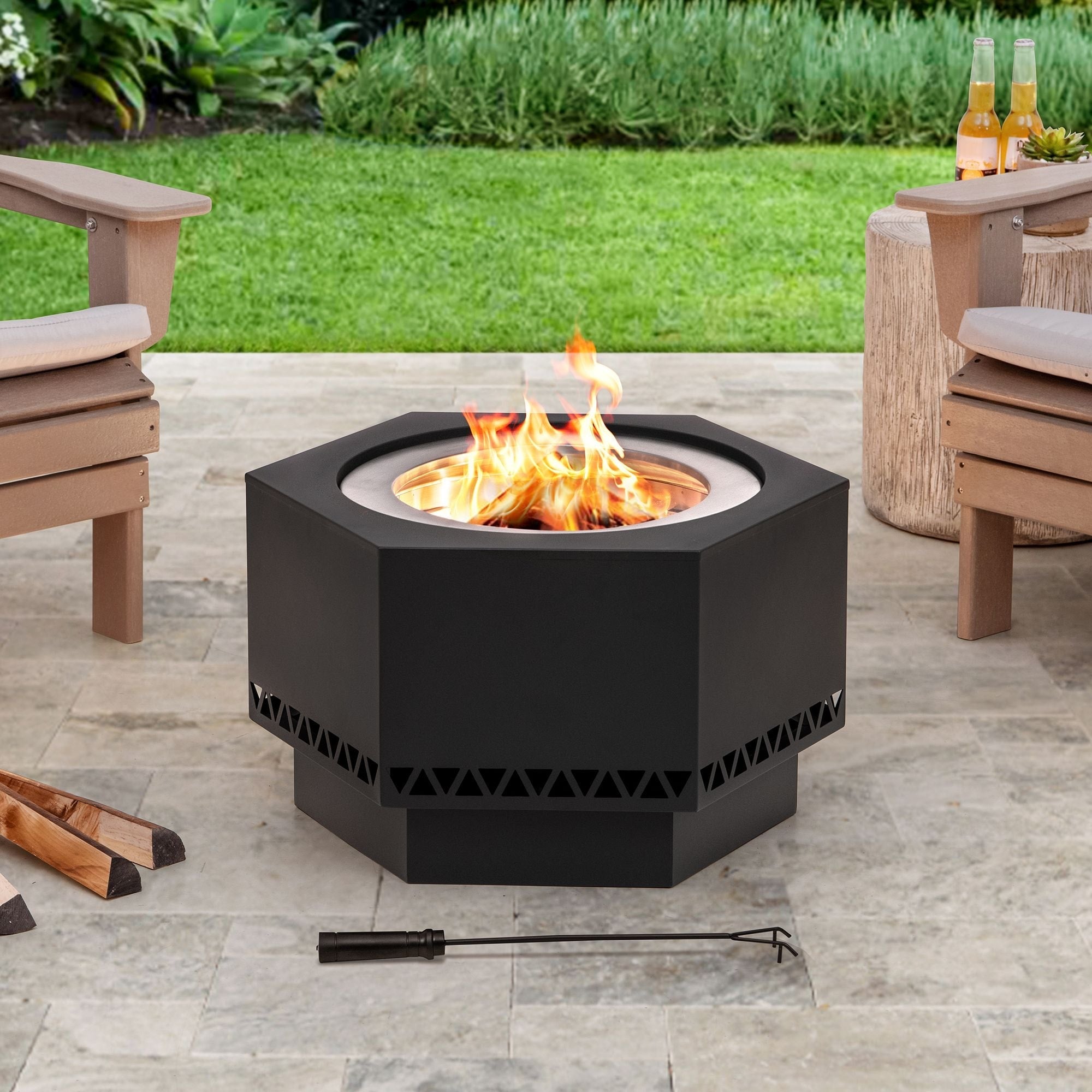 Sunjoy Lawrence hexagonale Low-Rauch-Feuerstelle, 28-in