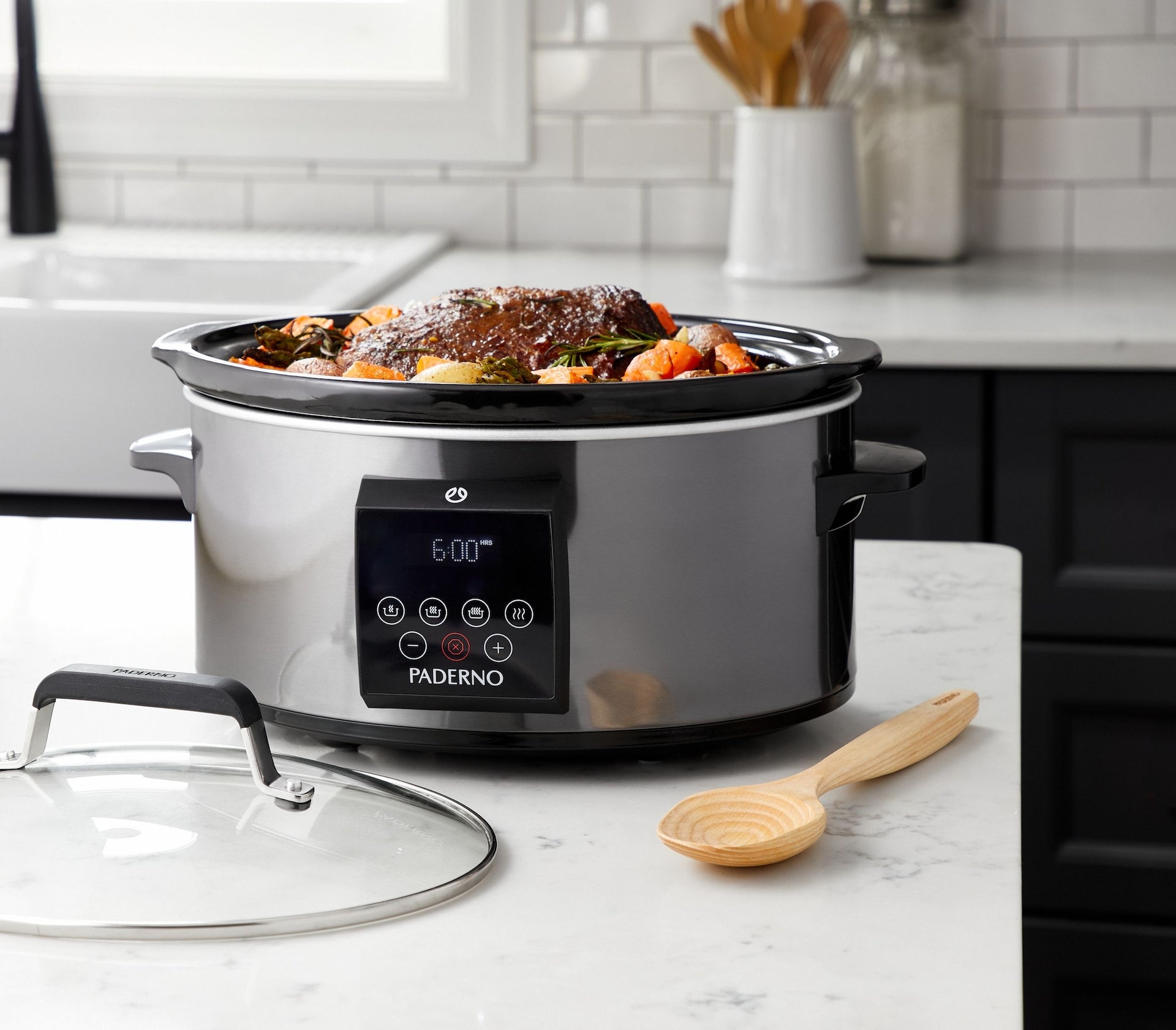 PADERNO digital programmierbarer Slow Cooker, schwarzer Edelstahl, 6qt