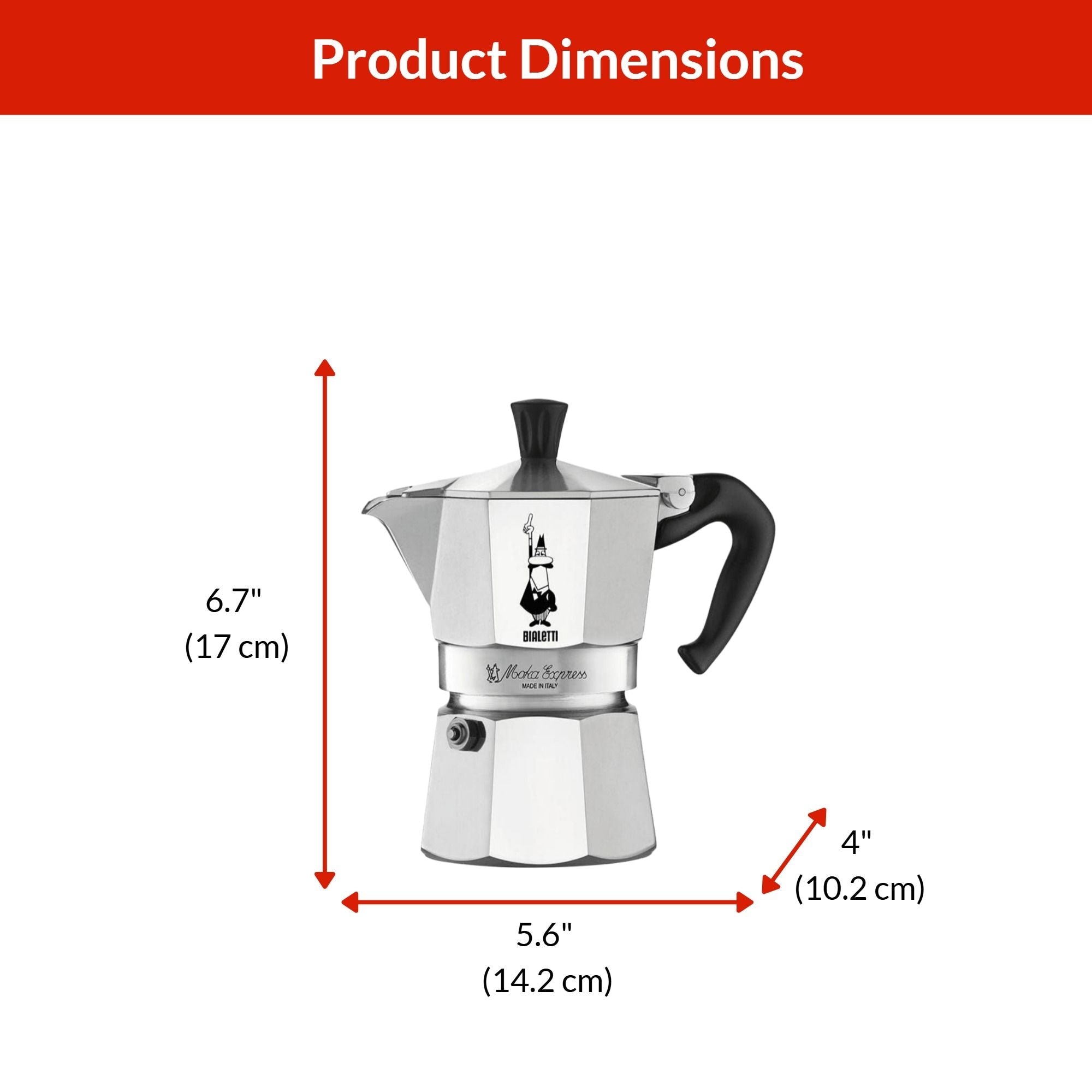 Bialetti Moka-Topf mit ergonomischem Anti-Scale-Handgriff, 3-Tasse