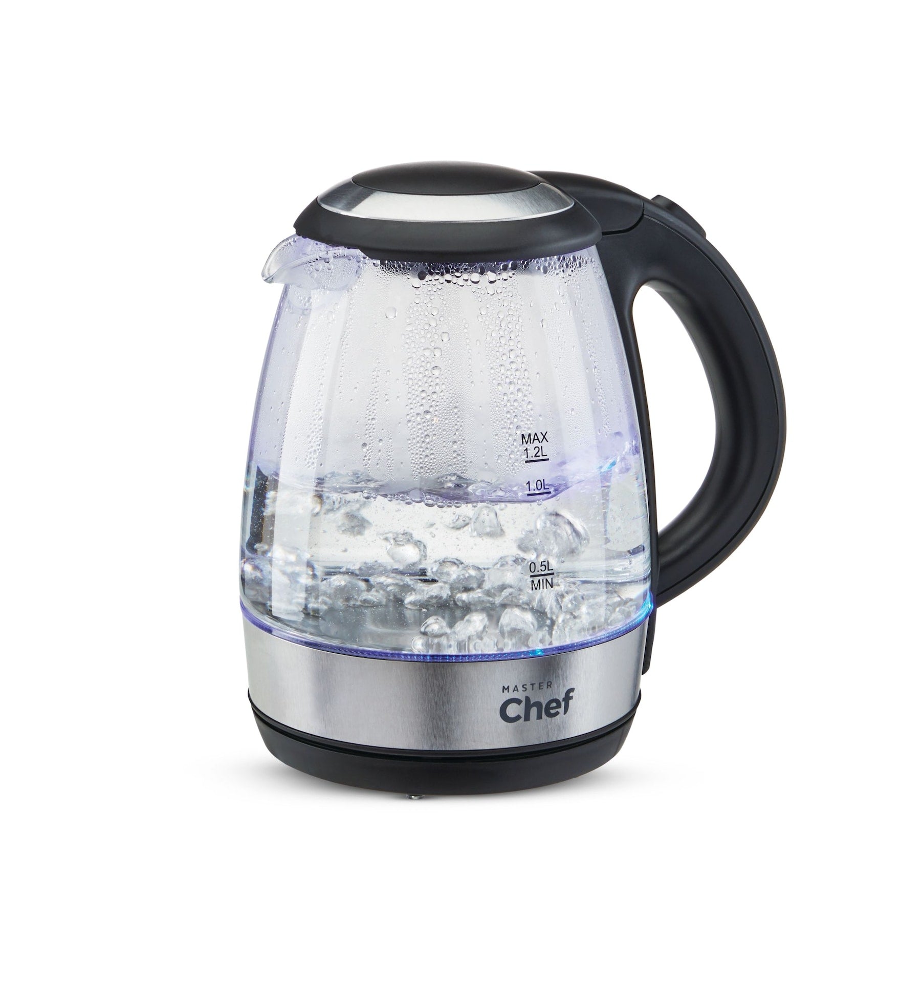 MASTER Chef Schnurloser Elektrokessel mit Autoabschaltung & blaues Licht, Glas, 1.2L
