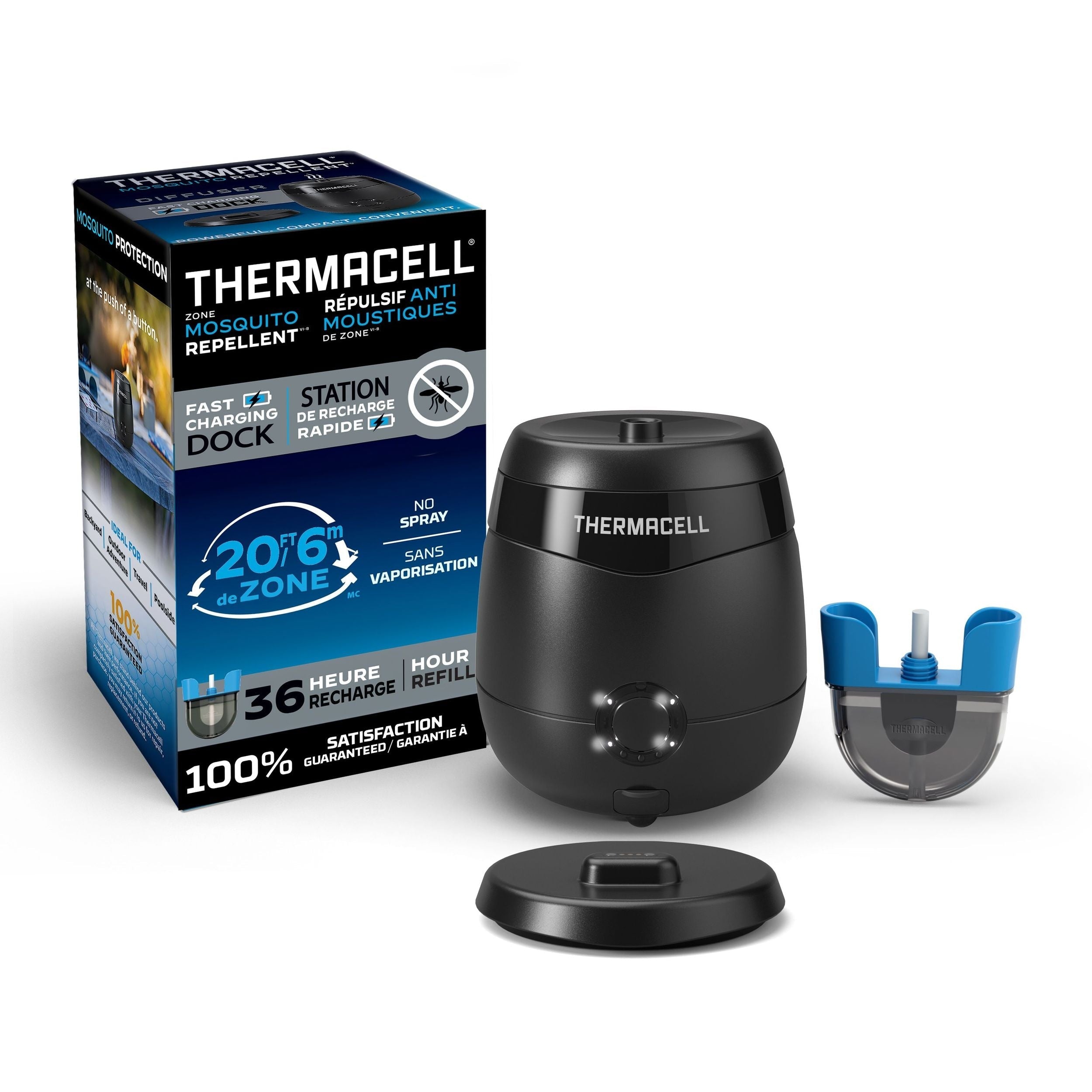 Thermacell e-zoneguard patio+ wiederaufladbarer Mücken-Repeller mit 36-Stunden-Nachfüllung und 6,5-Stunden-Akku