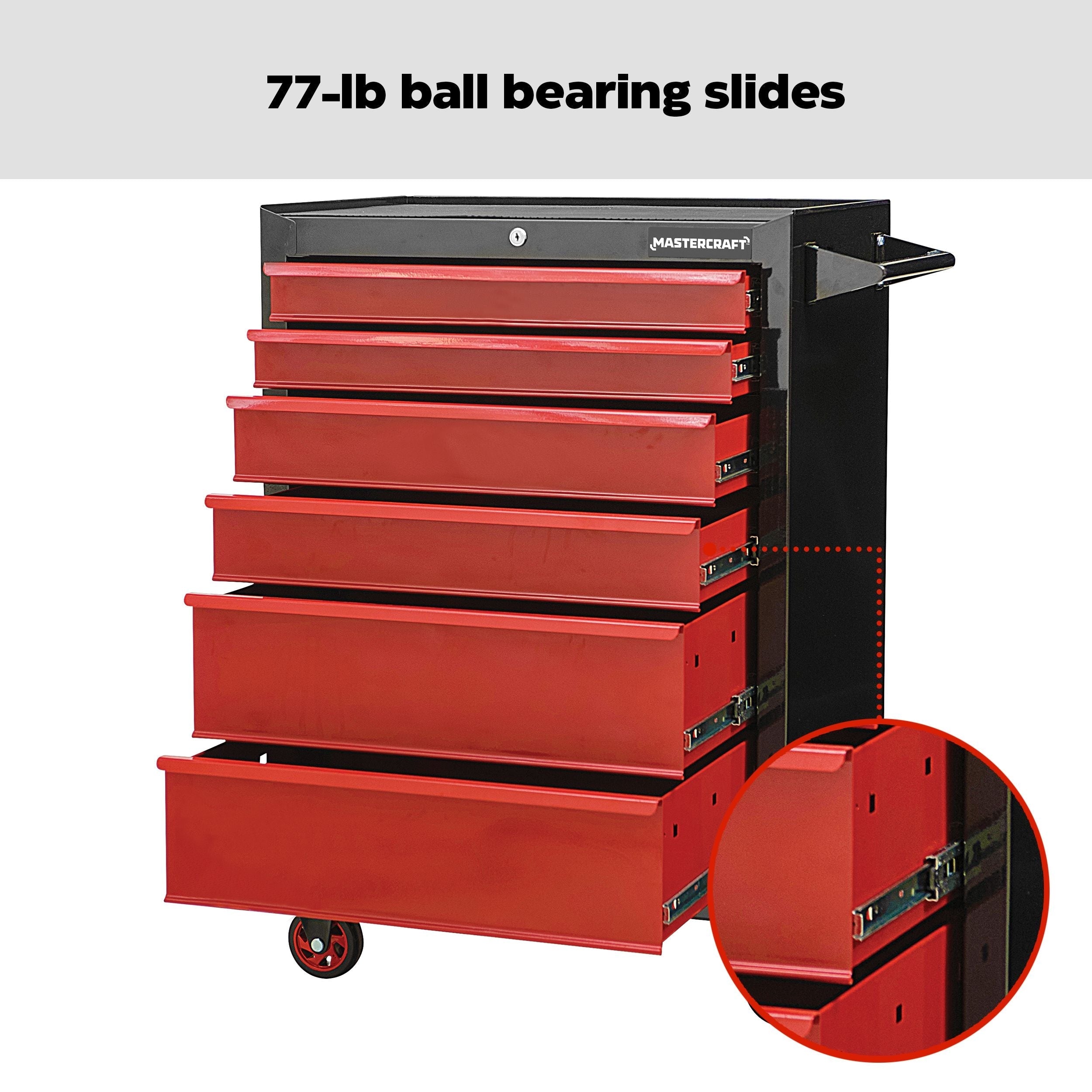 Mastercraft Walzwerkzeug-Lagerschrank mit 6 Schubladen, schwarz & rot, 26-in