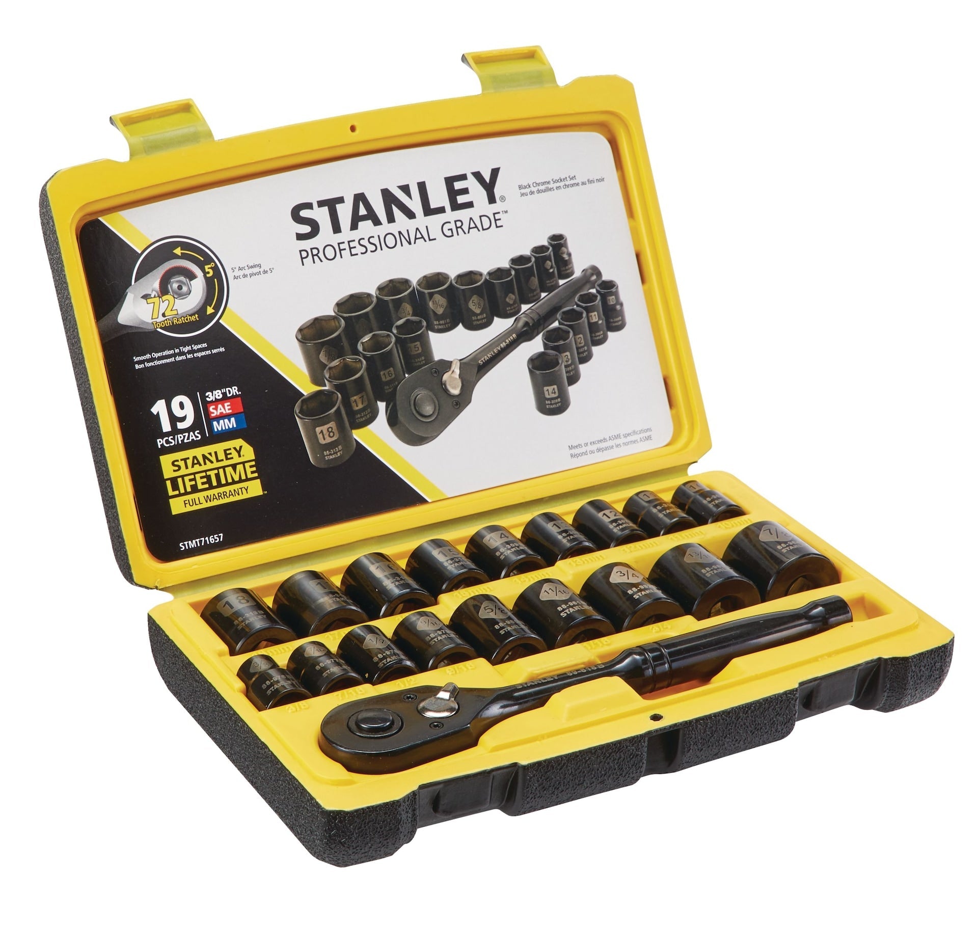 Stanley Professionelles Schwarzchrom-Socket, 19-pc, sae/metric