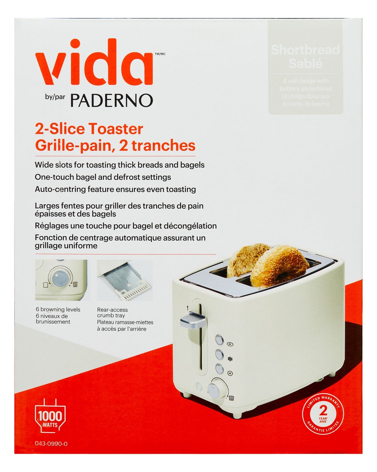 Vida by PADERNO Farbserie 2-Scheiben-Toaster mit 3 Einstellungen, Shortbread