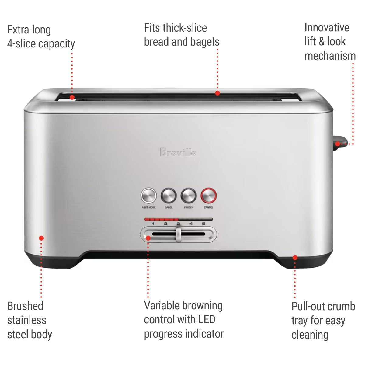 Breville „a bit more 4-Scheiben-Toaster, gebürstet aus Edelstahl