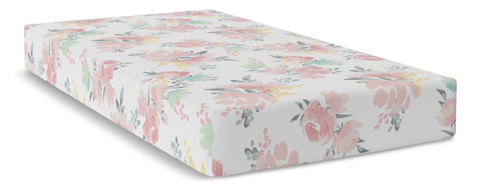 Kushies aufgesetztes Perkalbett, Aquarellblüten
