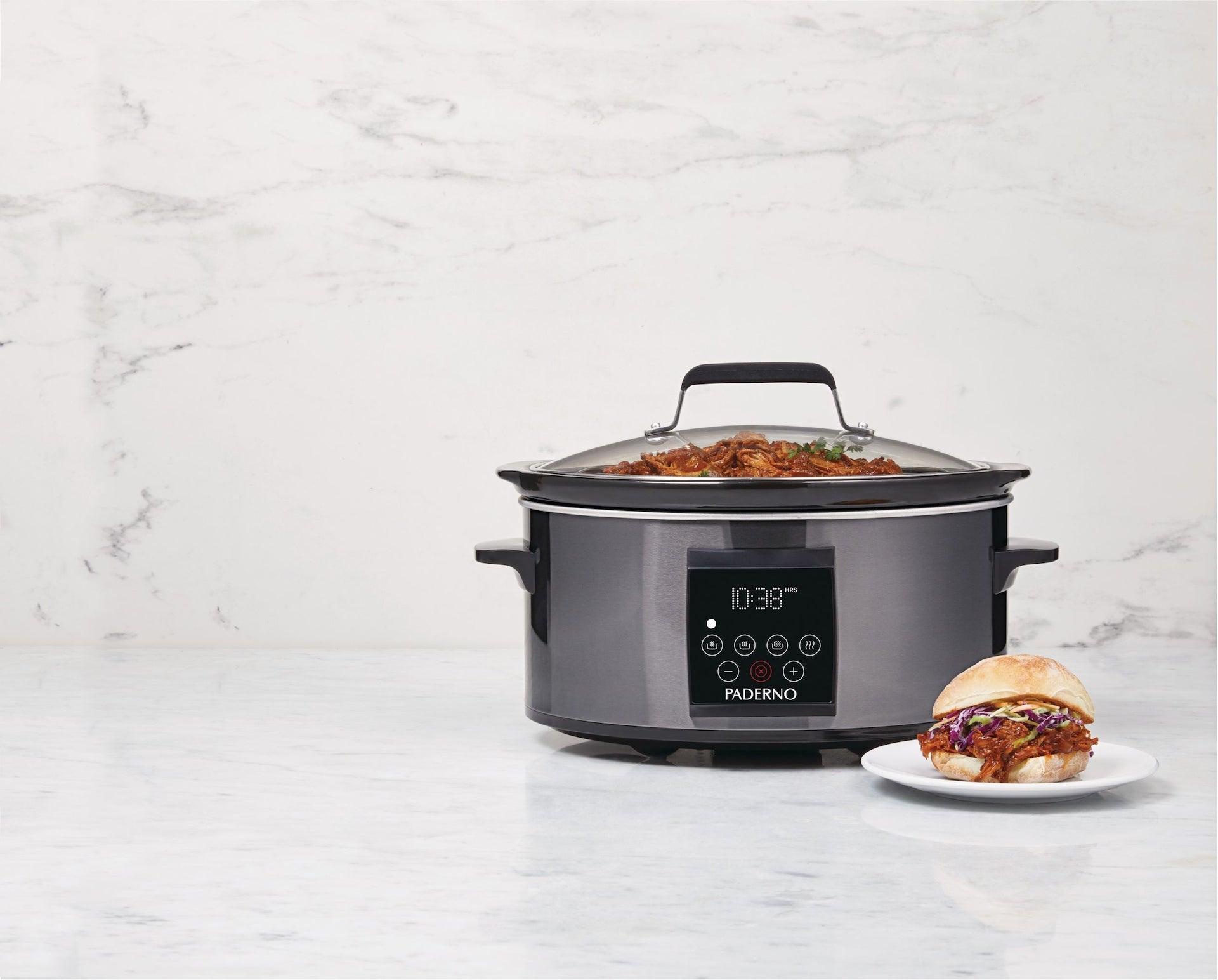 PADERNO digital programmierbarer Slow Cooker, schwarzer Edelstahl, 6qt