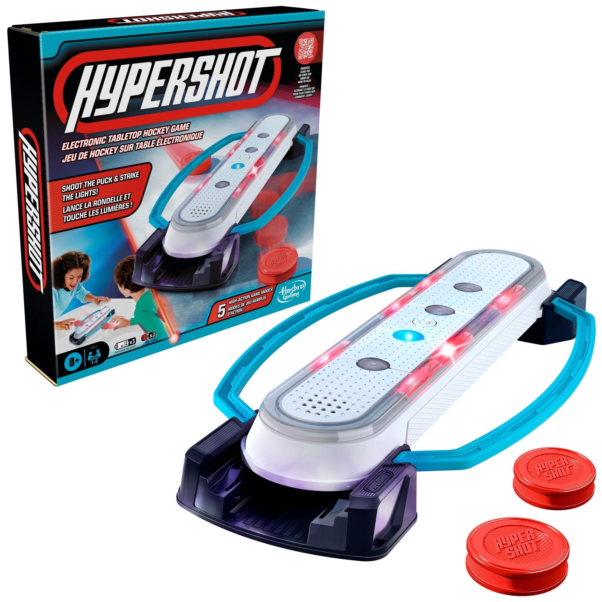 Hasbro Spiele Hypershot elektronisches Tischhockeyspiel, 5-in-1-Brettspiel, Alter 8+