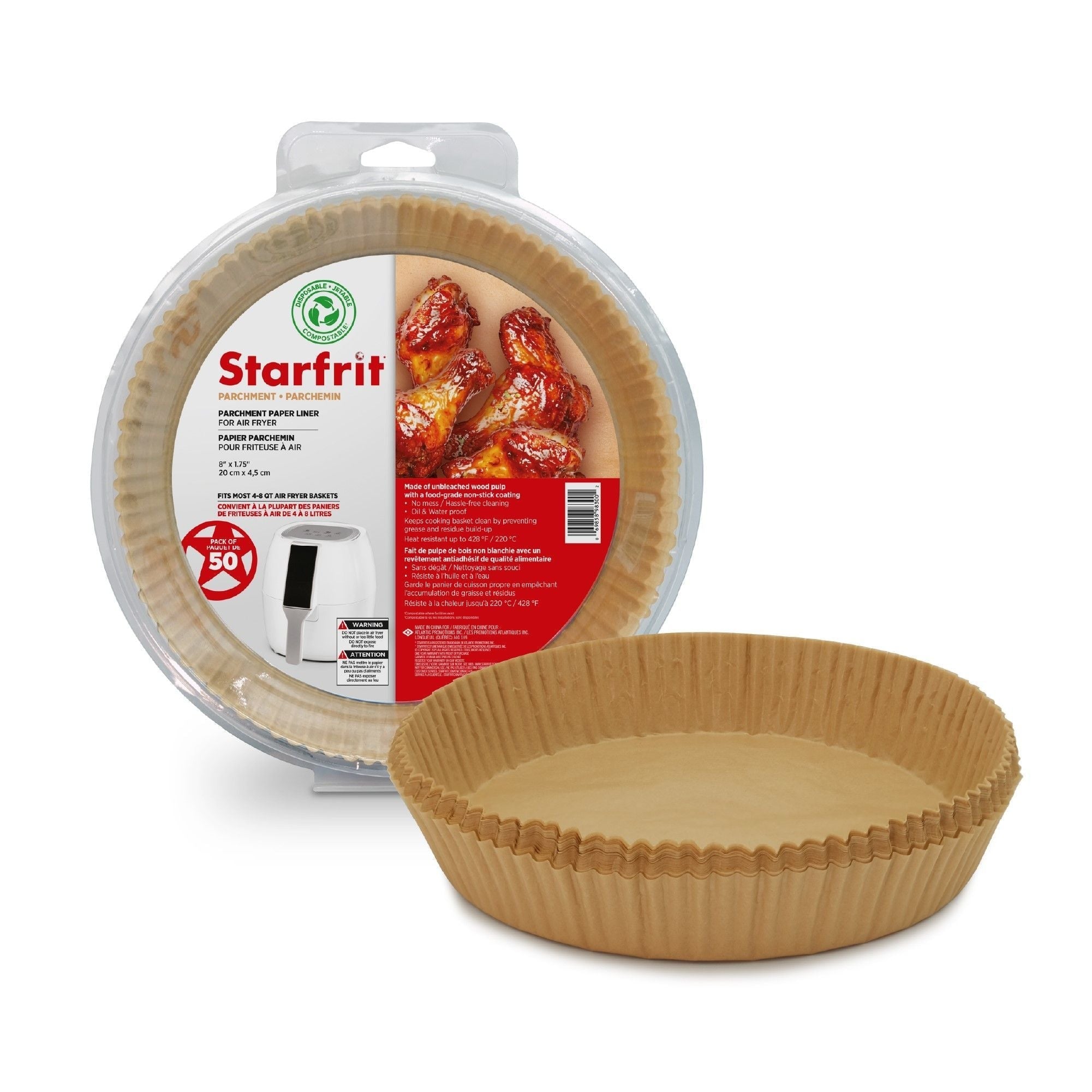 Starfrit runde Antihaft-Pergamentpapier-Luftfritteuse, 50-pk
