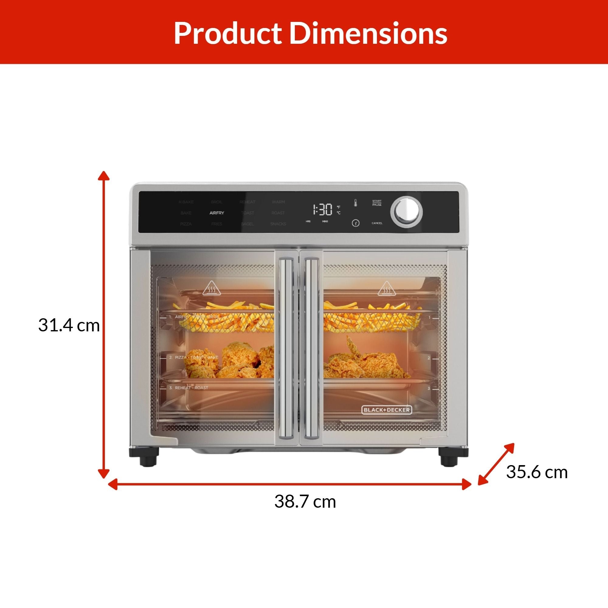 Black & Decker 12-in-1 Französisch Tür digitale Arbeitsplatte Konvektion Ofen mit Luft braten, 6-Scheiben