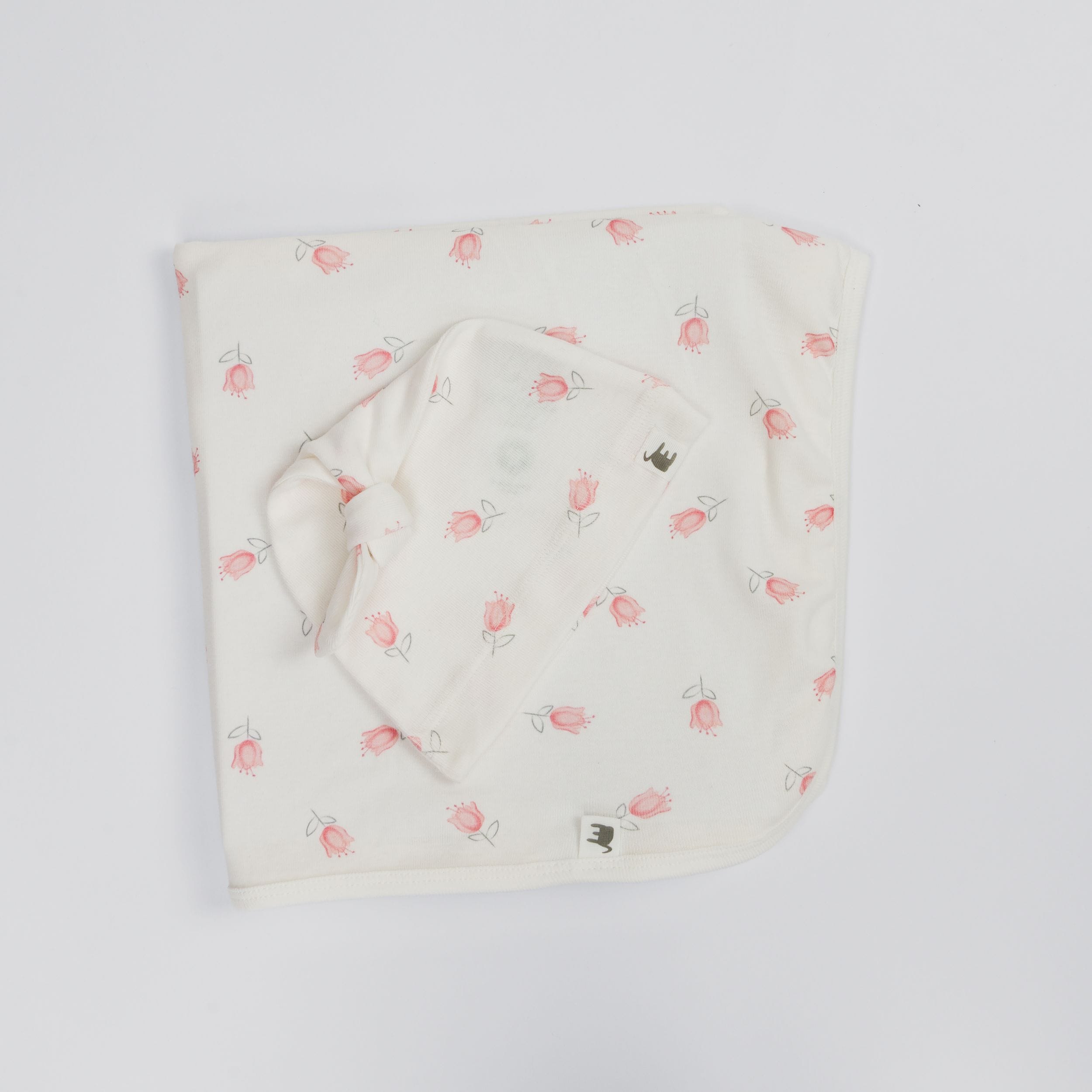 The Elk Baby Tulpendruck Premium Bio-Baumwolldecke und Beanie-Set