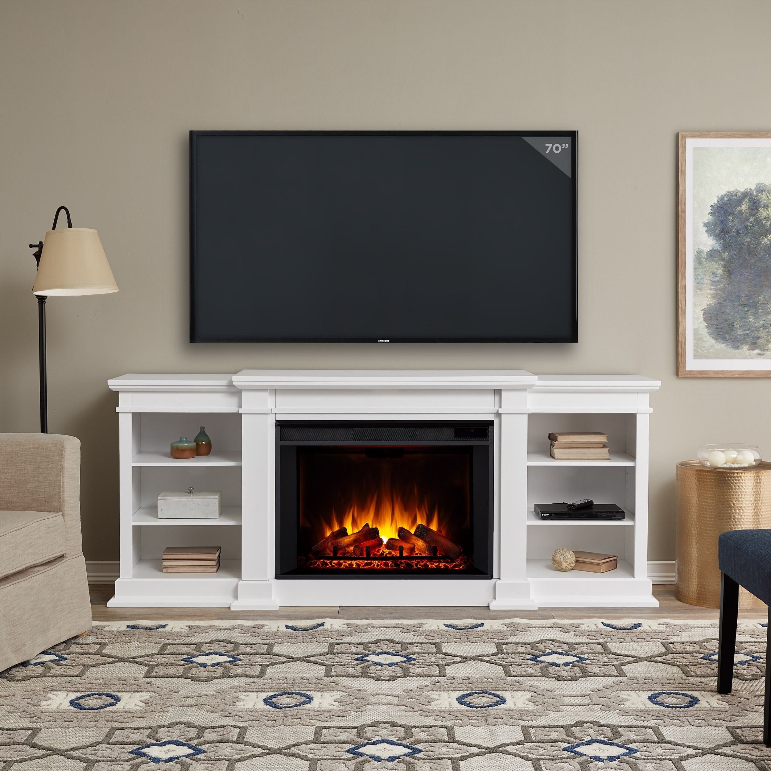 Real Flame eliot grand entertainment vividflame media indoor electric kamin TV stand, 1500W, beinhaltet fernbedienung & firebox, weiß