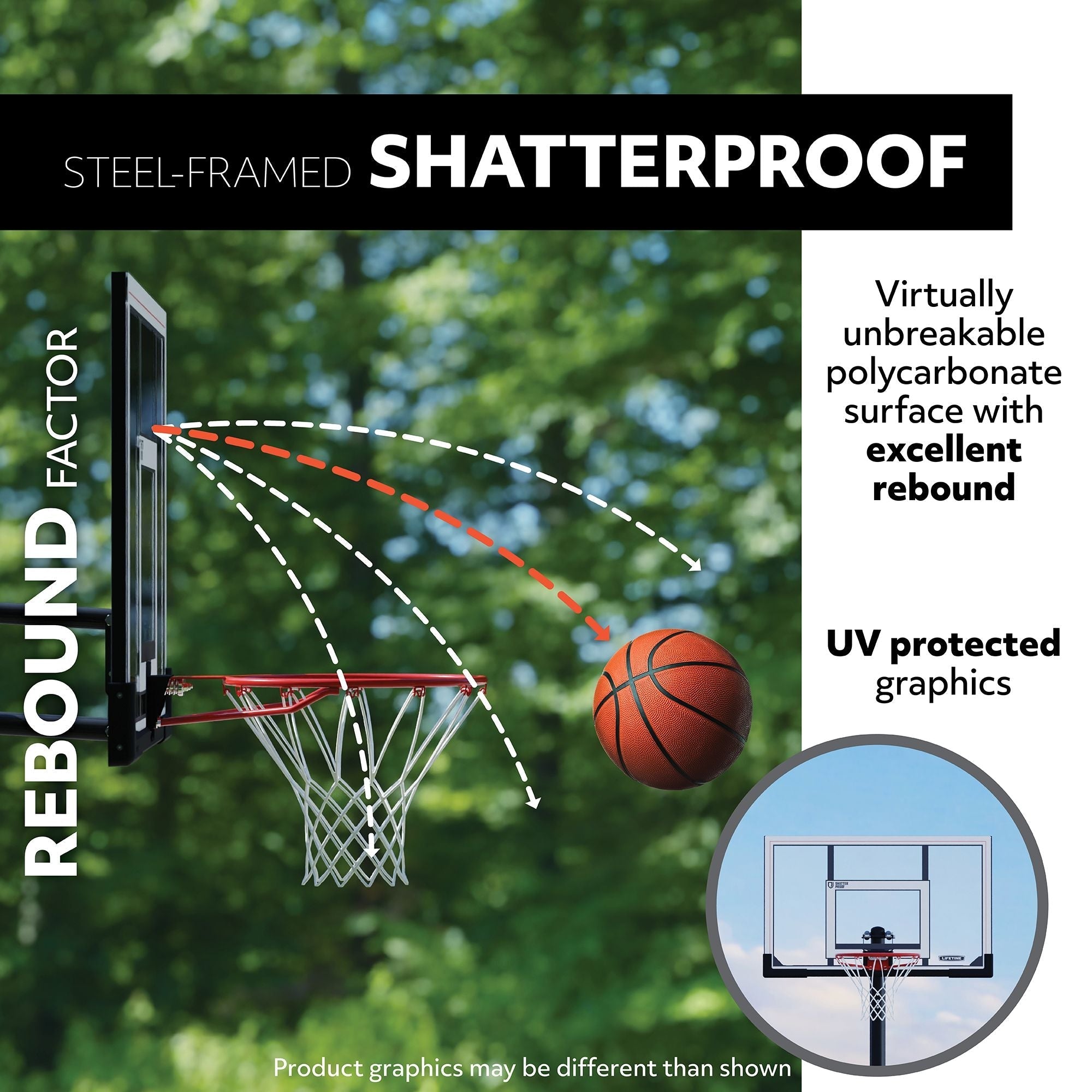 Lifetime tragbares verstellbares Basketball-Backboard, Reifen & Netzsystem, 50-in