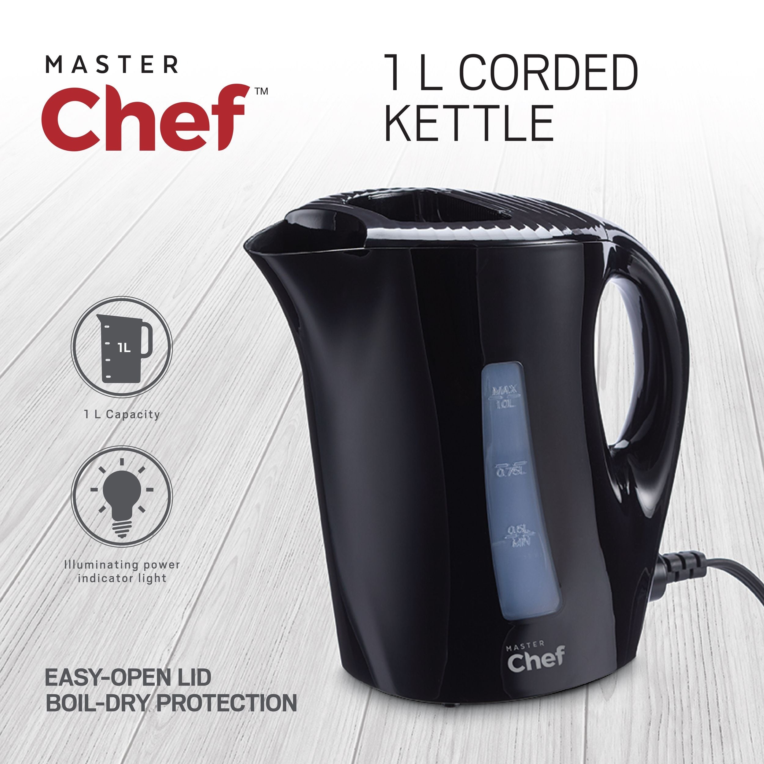MasterChef Schnürkessel mit Wasserzähler, schwarz, 1-L