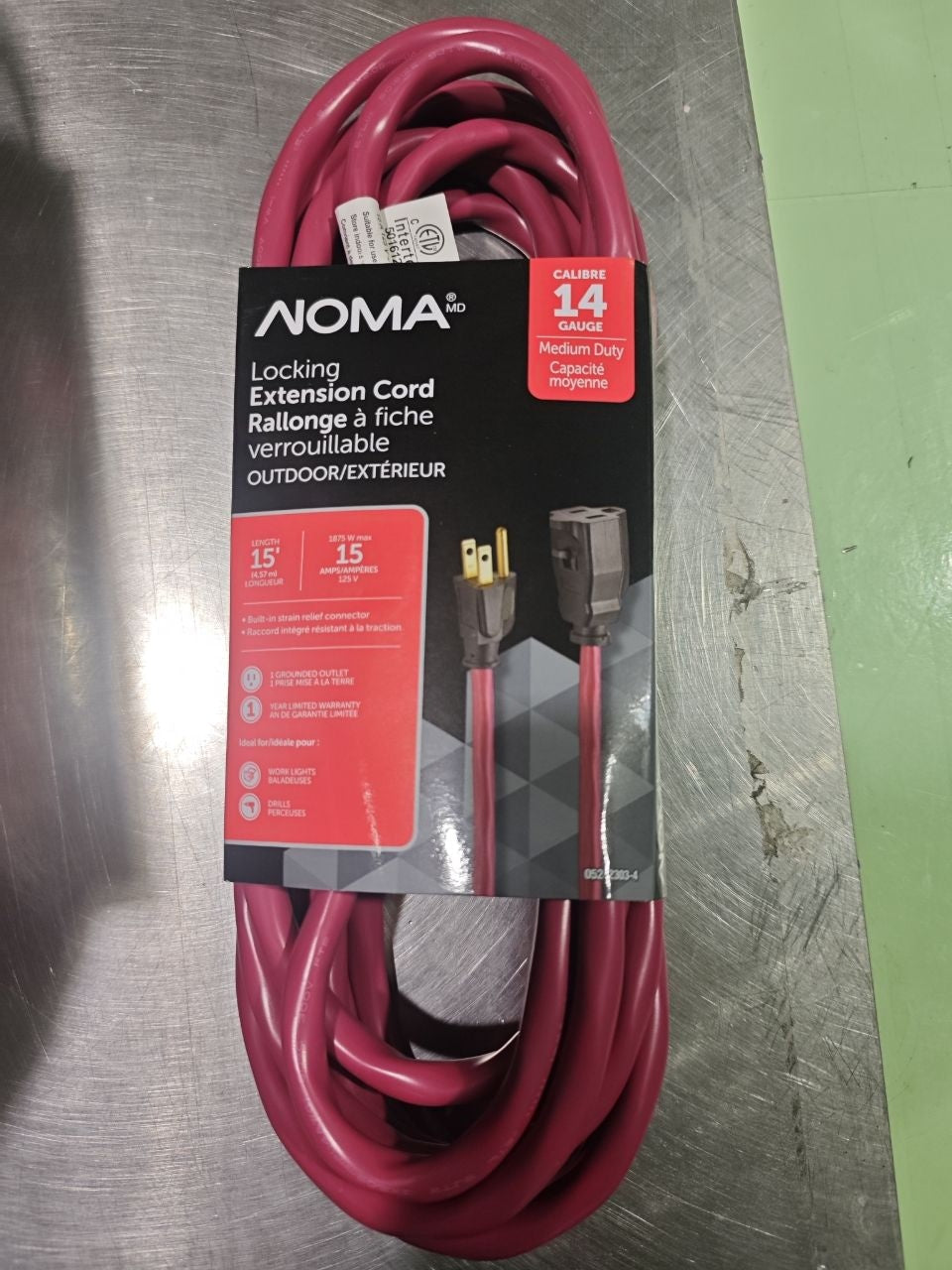 NOMA 16-ft 5-in 14/3 Außenverlängerungskabel mit geerdeter Steckdose und Verschlussstecker, rot