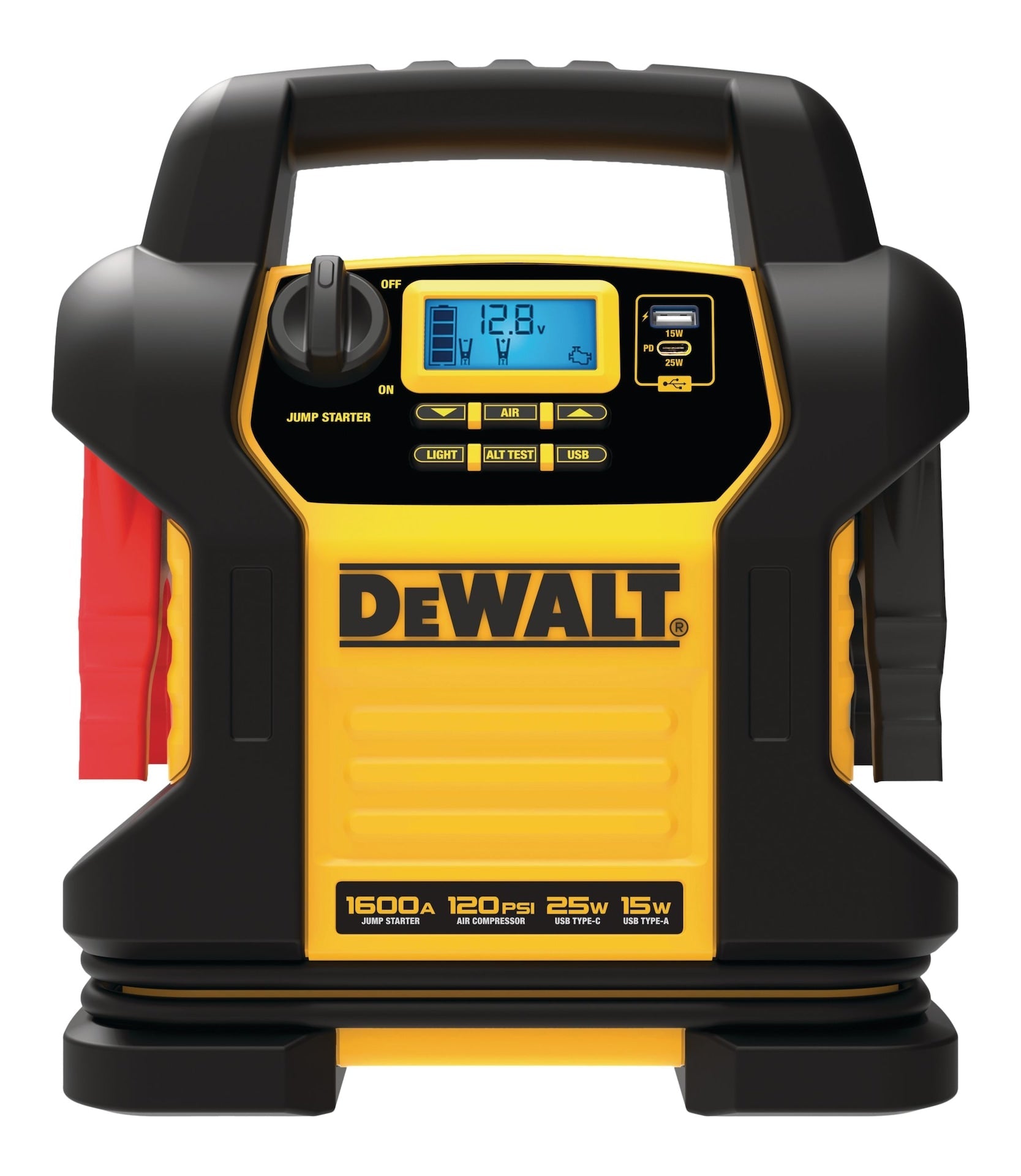 DEWALT DXAEJ14CA Booster Pack / Jump Starter, mit Auto-Stop digitalen Luftkompressor, 1600 Peak Amp, 12V