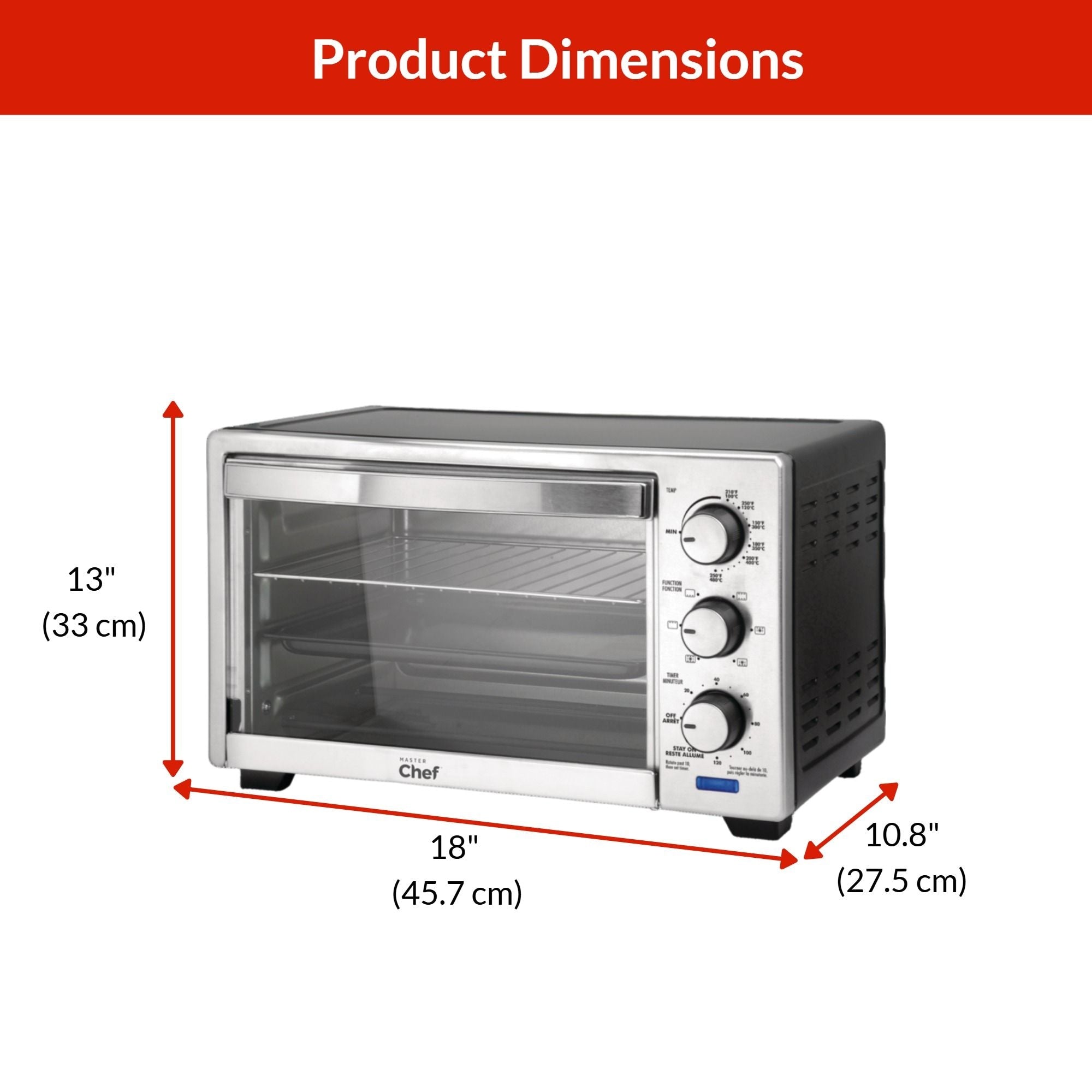 MASTER Chef Konvektions-Toasterofen mit 4 Funktionen, Edelstahl, schwarz, 6-Scheiben