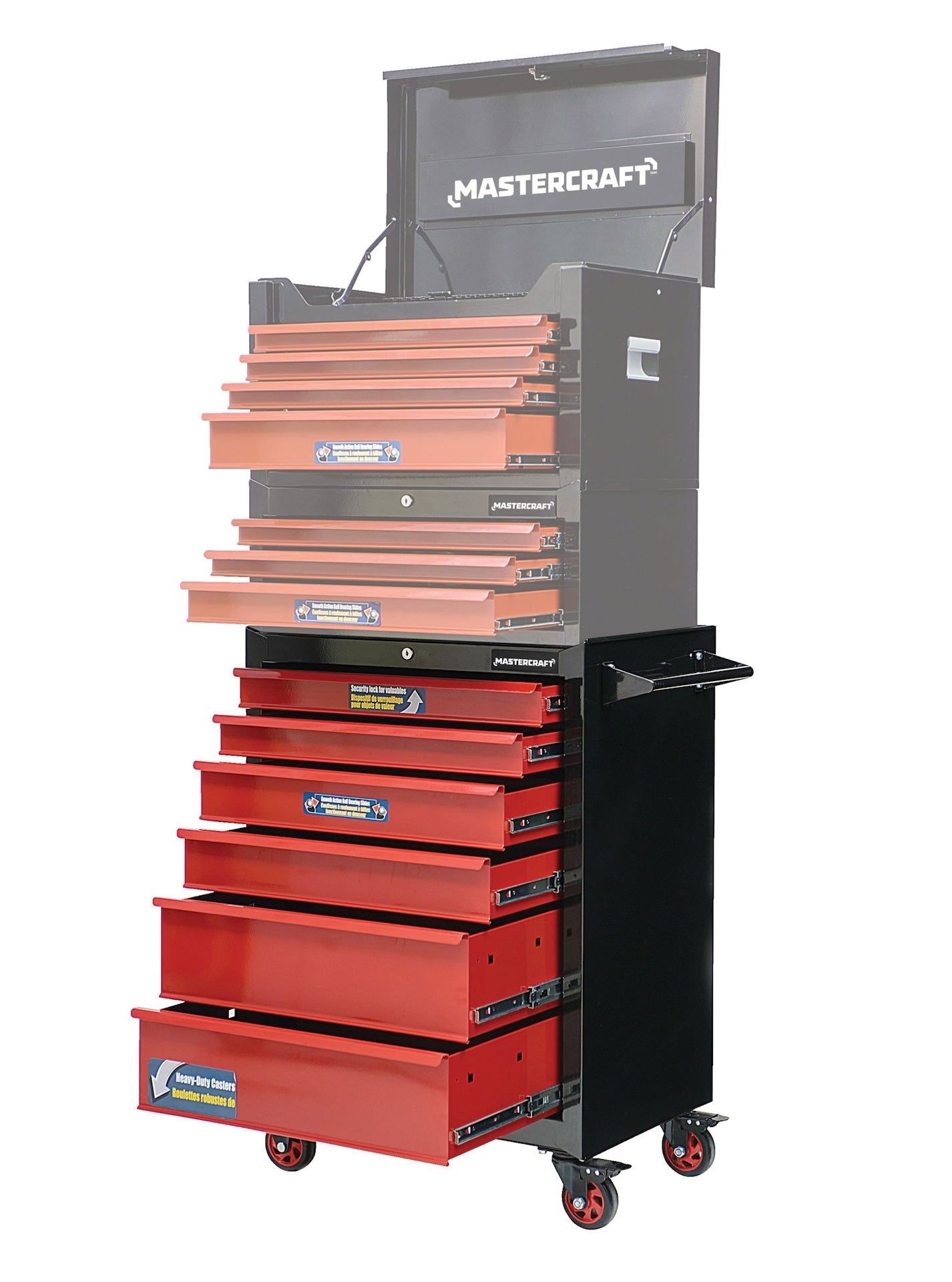 Mastercraft Walzwerkzeug-Lagerschrank mit 6 Schubladen, schwarz & rot, 26-in