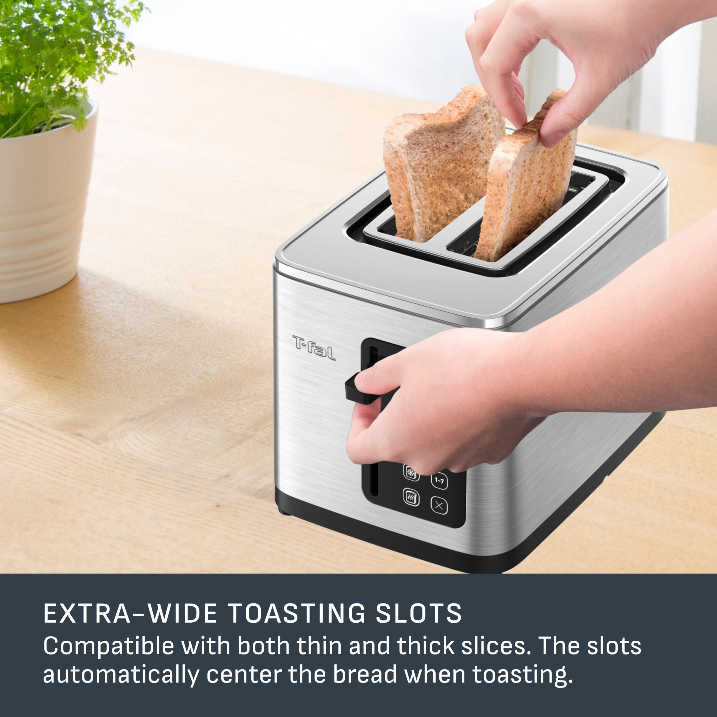 T-fal 2-Scheiben-Digital-Toaster aus Edelstahl, extra breite Schlitze, 7 Bräunungsstufen