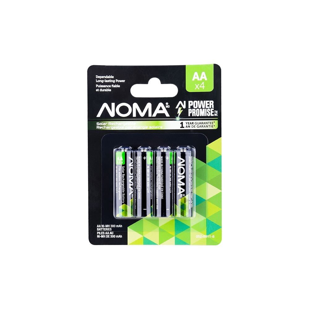 NOMA 300mAh Outdoor-Solarbatterien – AA ni-mh wiederaufladbar (4-Pack, 1.2V)