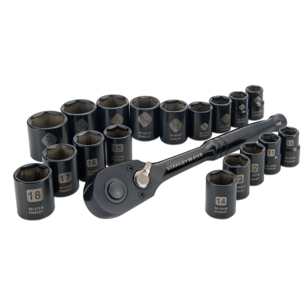 Stanley Professionelles Schwarzchrom-Socket, 19-pc, sae/metric