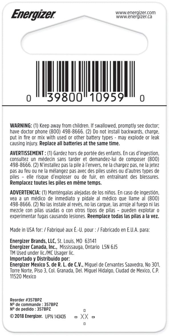 Energizer Silberoxid 1-pk 357 LR44 AG13 303 A76 1,5v / 1,5 Volt-Knopf-Münzzellenbatterie