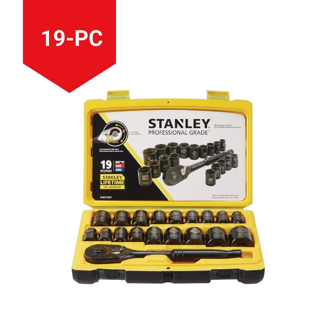 Stanley Professionelles Schwarzchrom-Socket, 19-pc, sae/metric