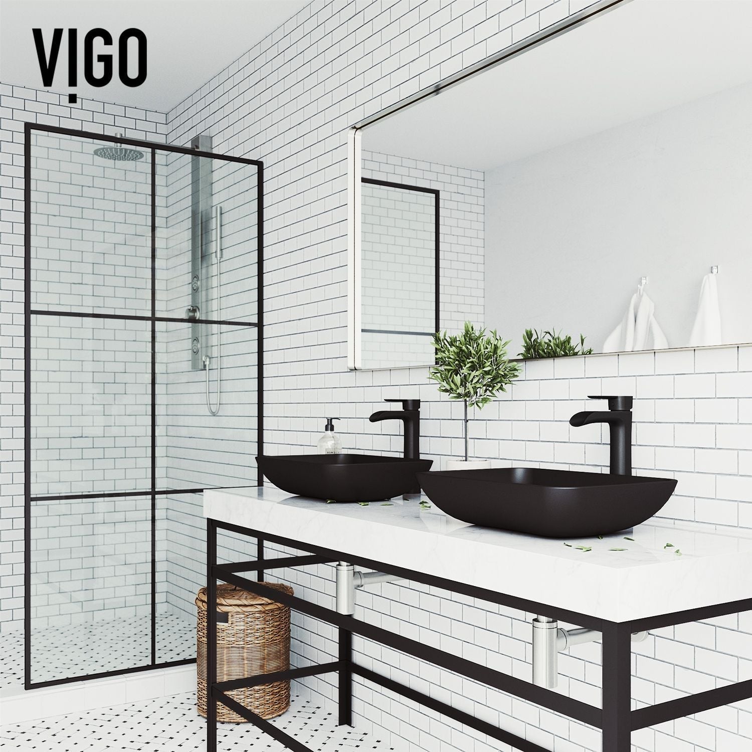 VIGO Sottil matteshell matte black Bad Spüle / Becken mit Niko Wasserhahn und Glas rechteckiges Gefäß
