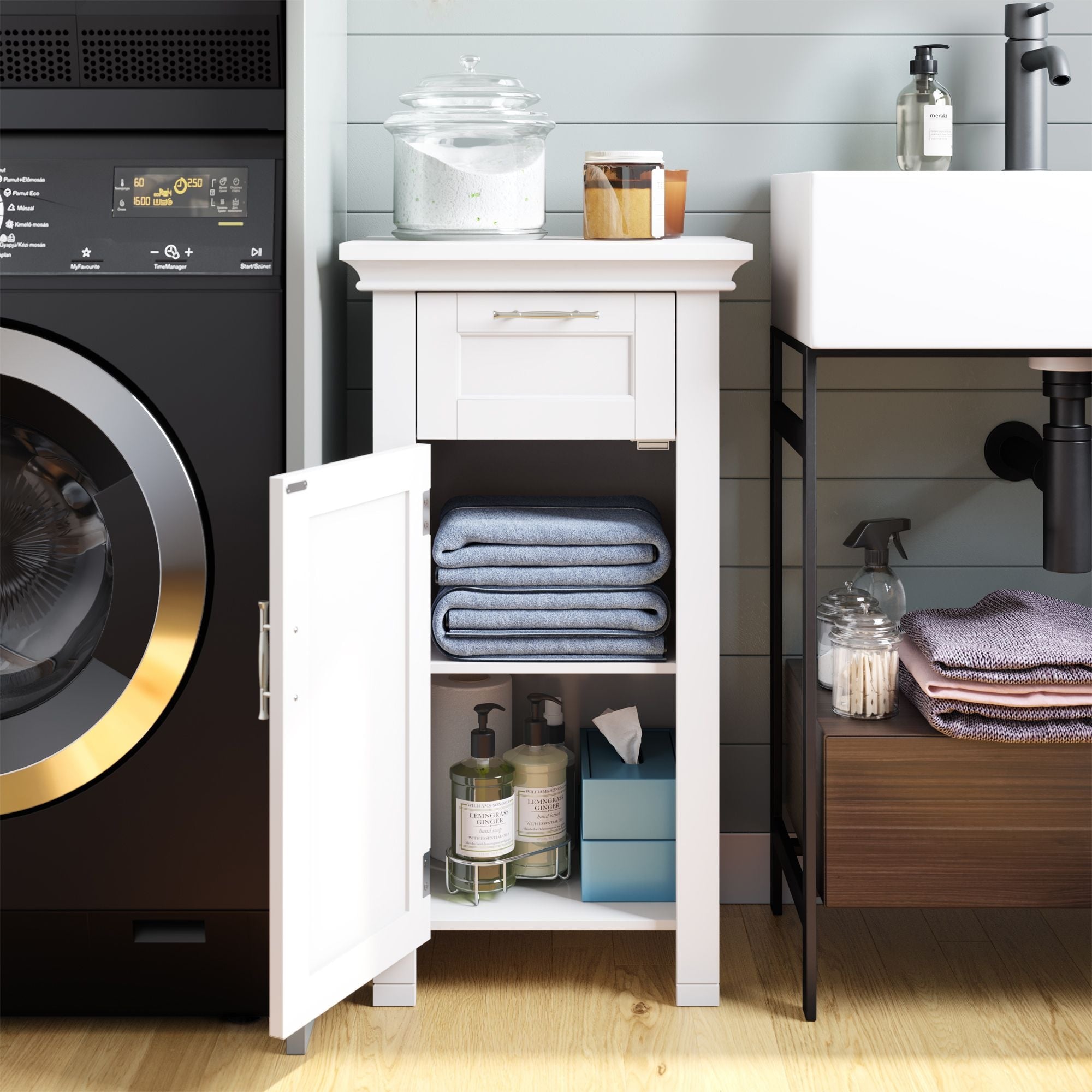 RiverRidge Home Somerset Eintür Badezimmer & Wäscheschrank mit Schublade & verstellbares Regal, weiß