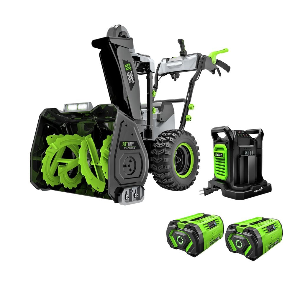 EGO POWER+ 56V bürstenloser, schnurloser 28-in selbstfahrender 2-stufiger Spitzenleistungs-Schneebläser mit (2)12,0ah-Batterien und Dual-Port-Ladegerät