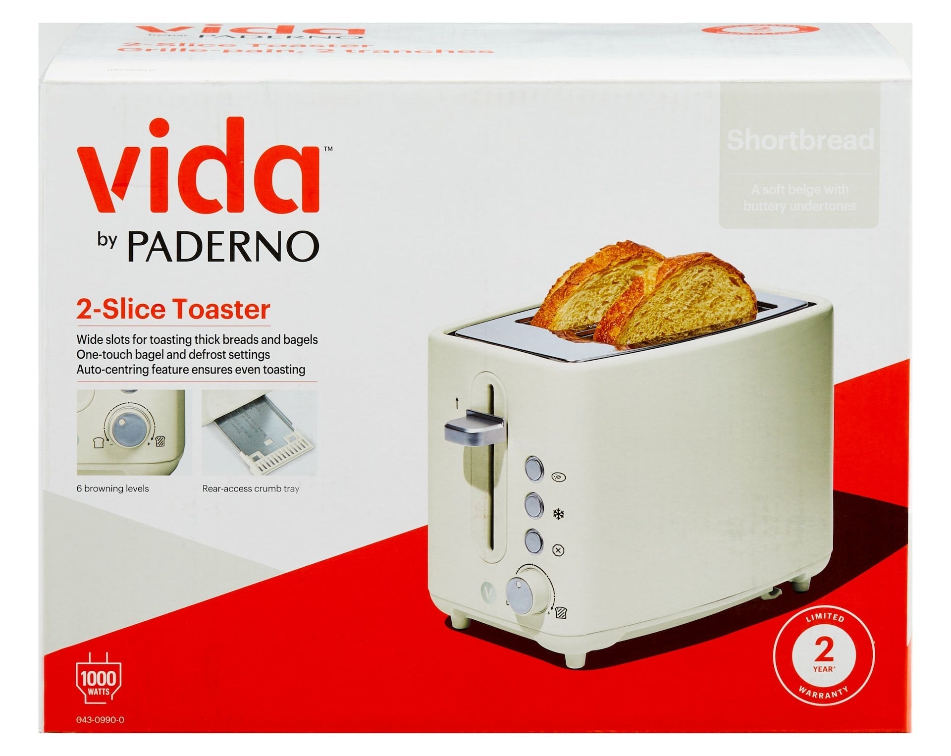 Vida by PADERNO Farbserie 2-Scheiben-Toaster mit 3 Einstellungen, Shortbread