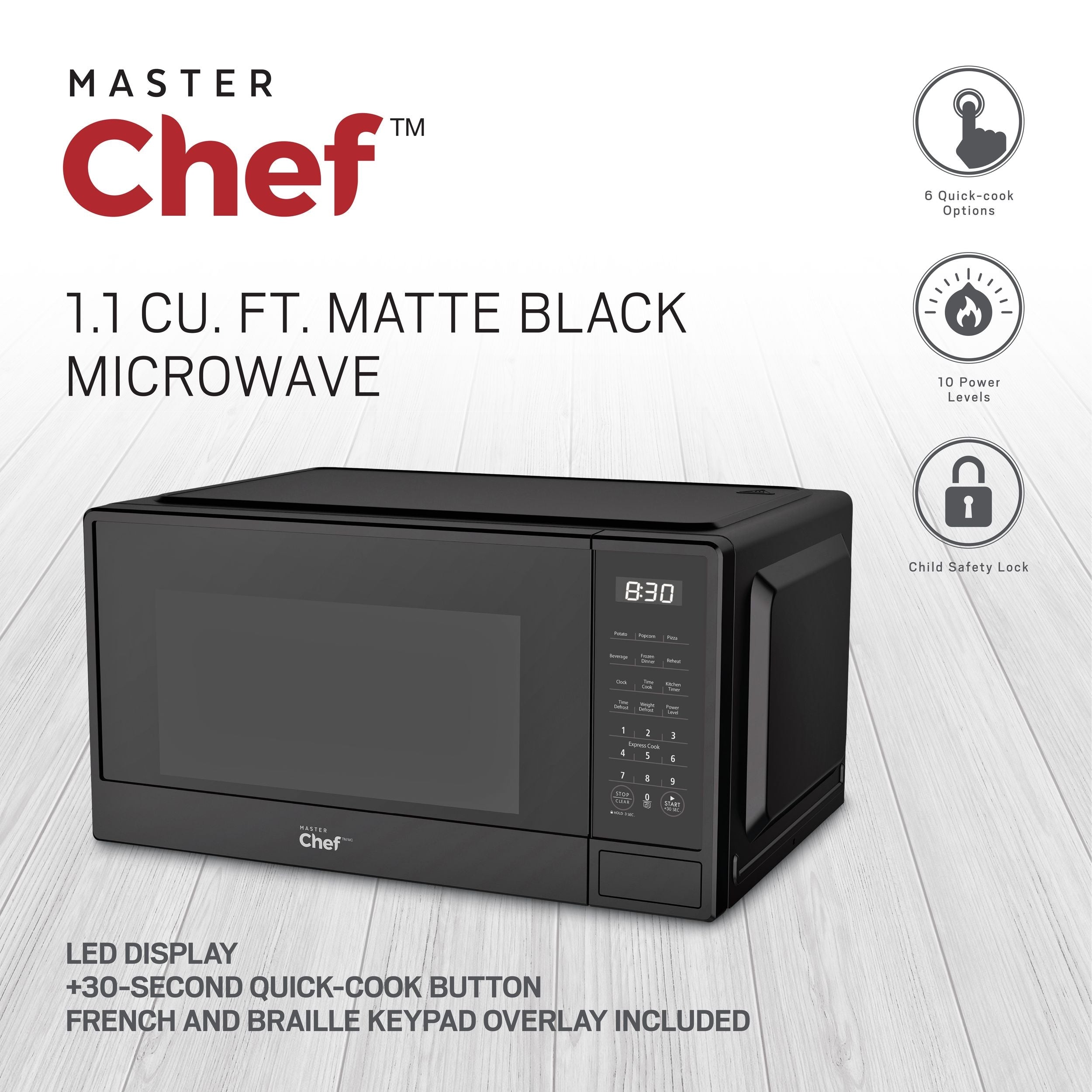 MasterChef matte Mikrowelle, schwarz, 1,1-cu-ft