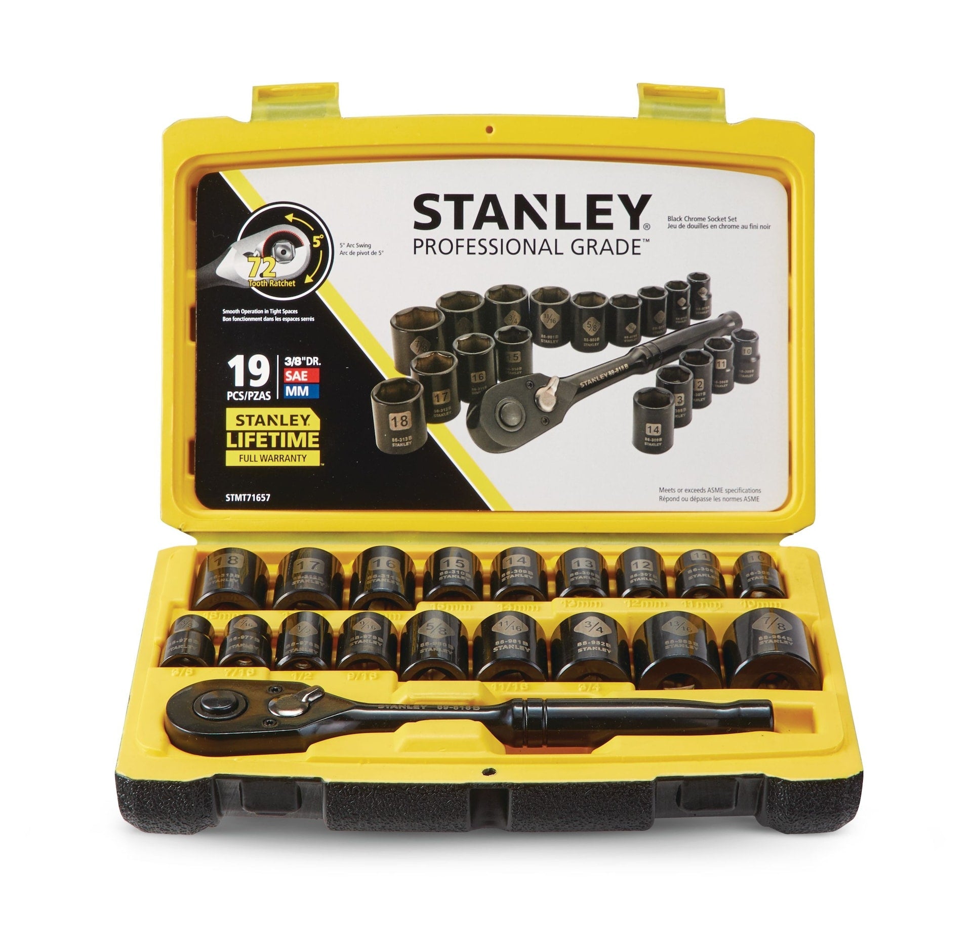 Stanley Professionelles Schwarzchrom-Socket, 19-pc, sae/metric