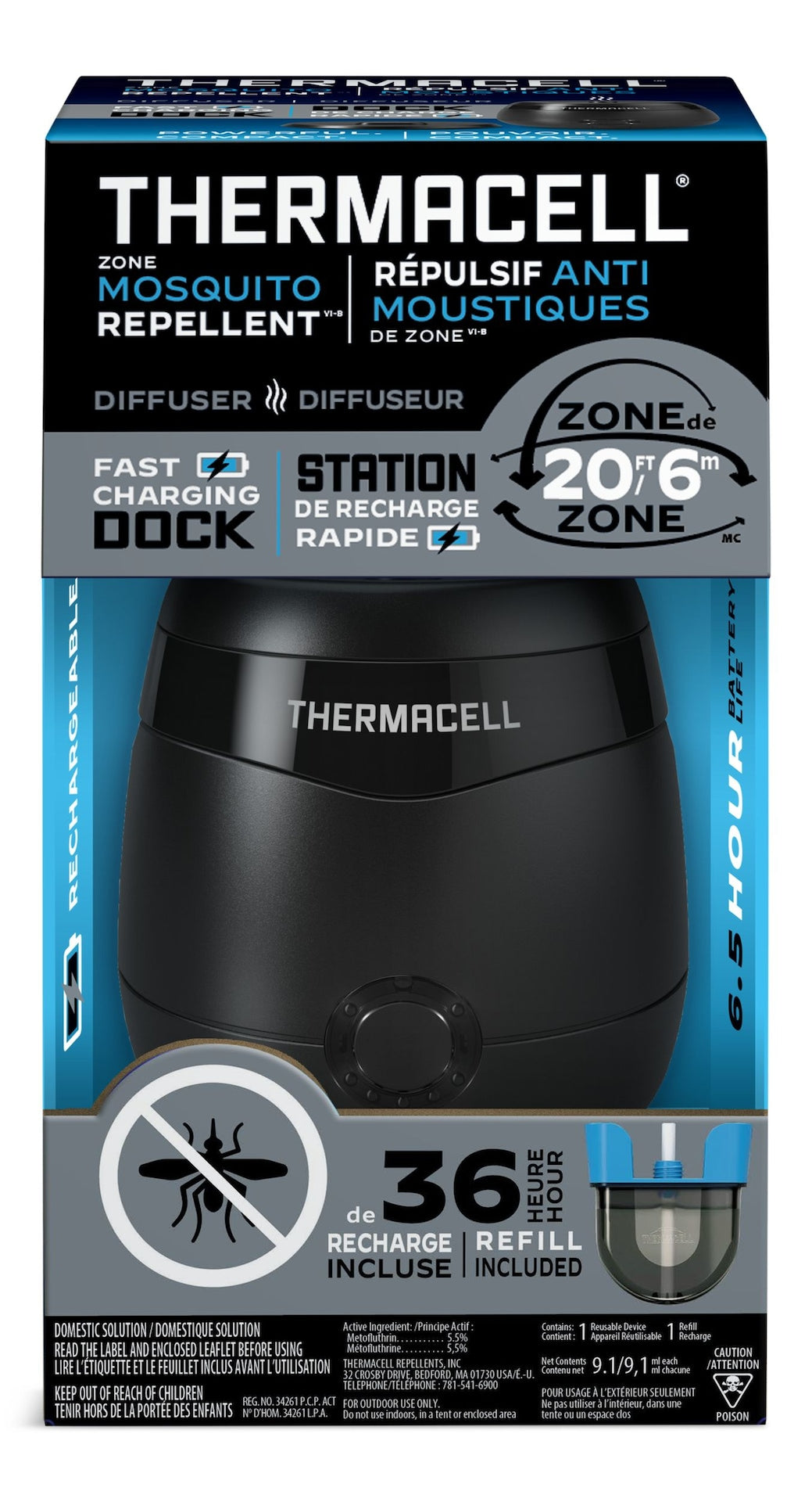 Thermacell e-zoneguard patio+ wiederaufladbarer Mücken-Repeller mit 36-Stunden-Nachfüllung und 6,5-Stunden-Akku