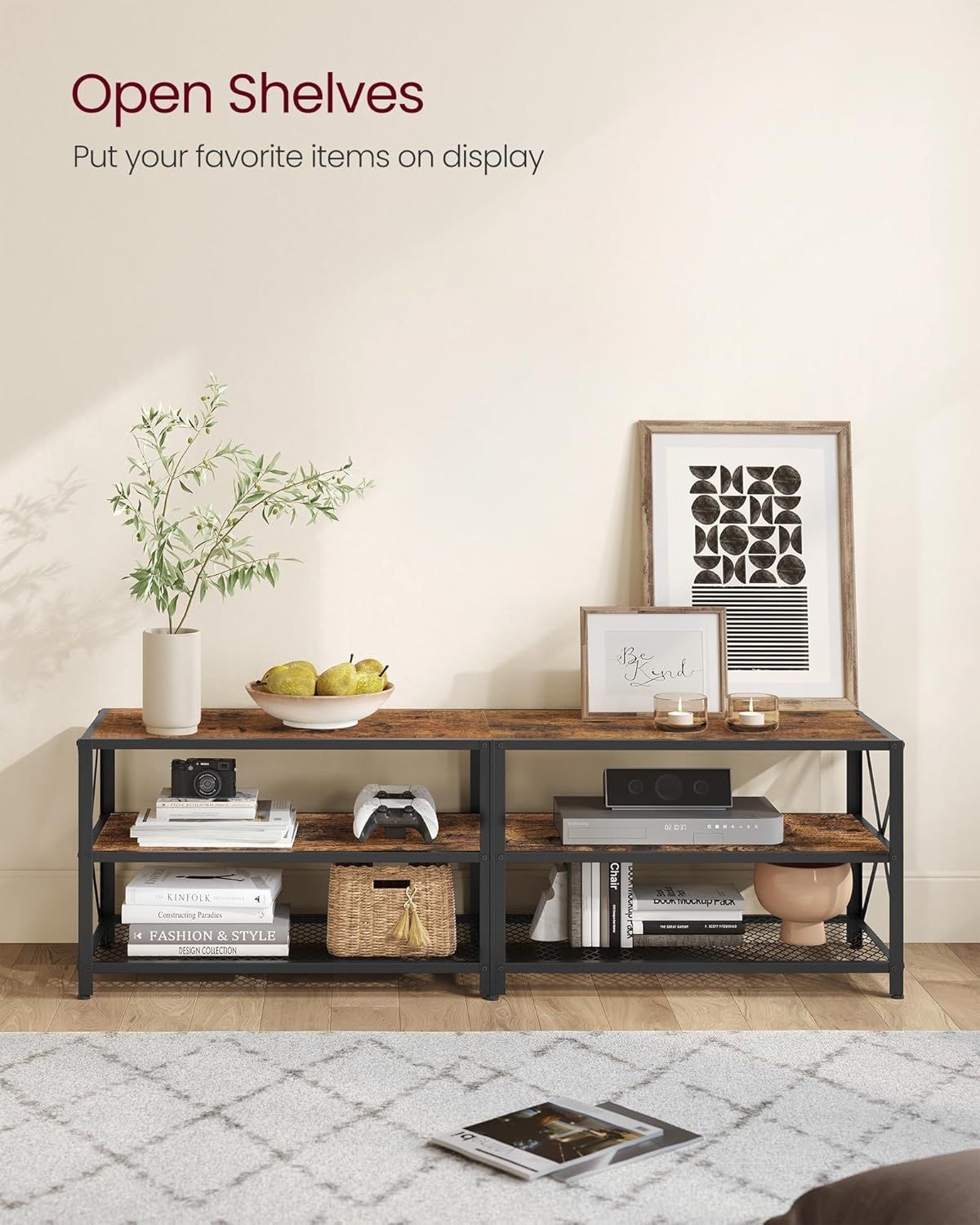 Songmics 70-in 3-Tier-Industrie-rustikalen braunen TV-Stand