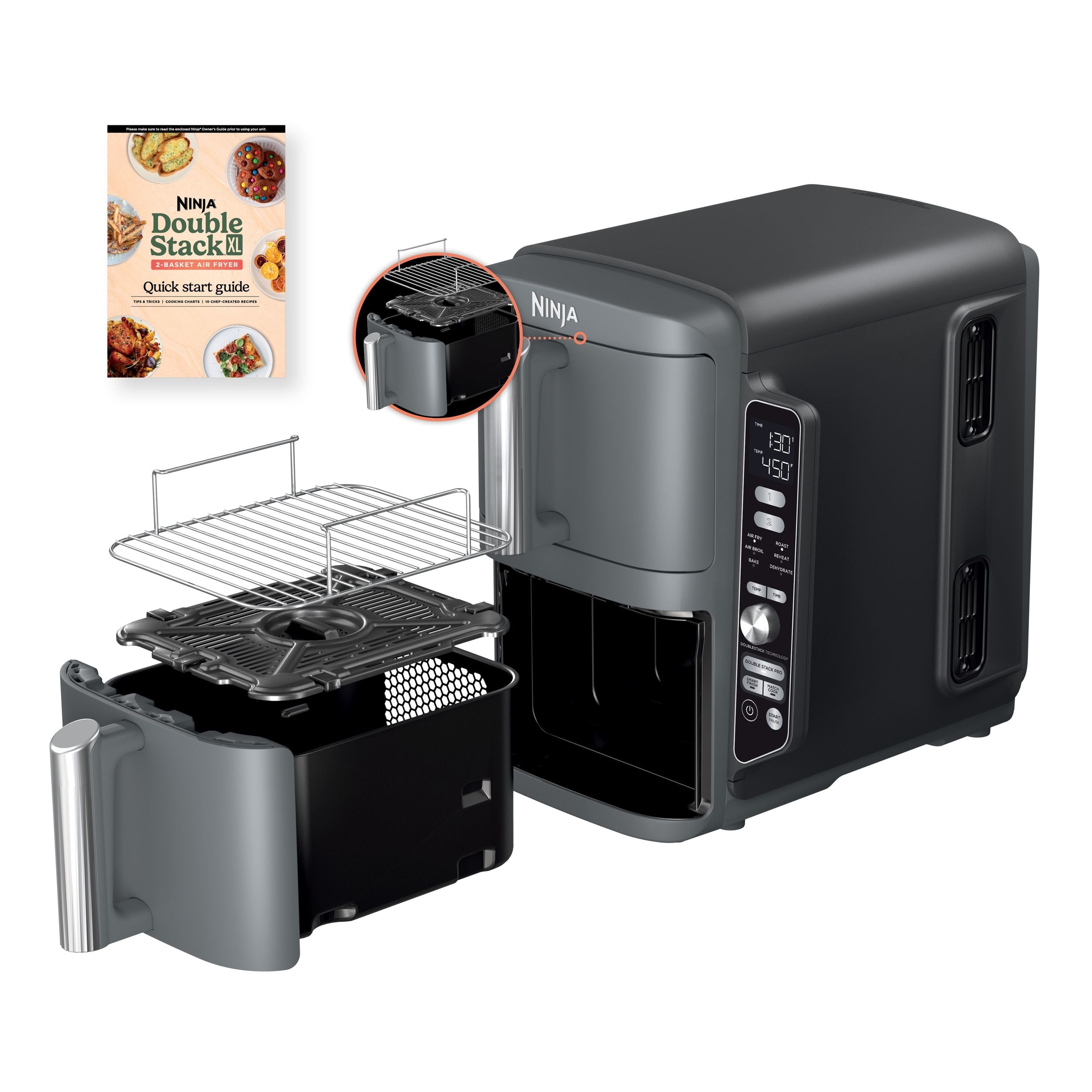 Ninja Doublestack XL Multi-Rack-Luftfritteuse mit 2 Körben & 6 Funktionen, 10-qt