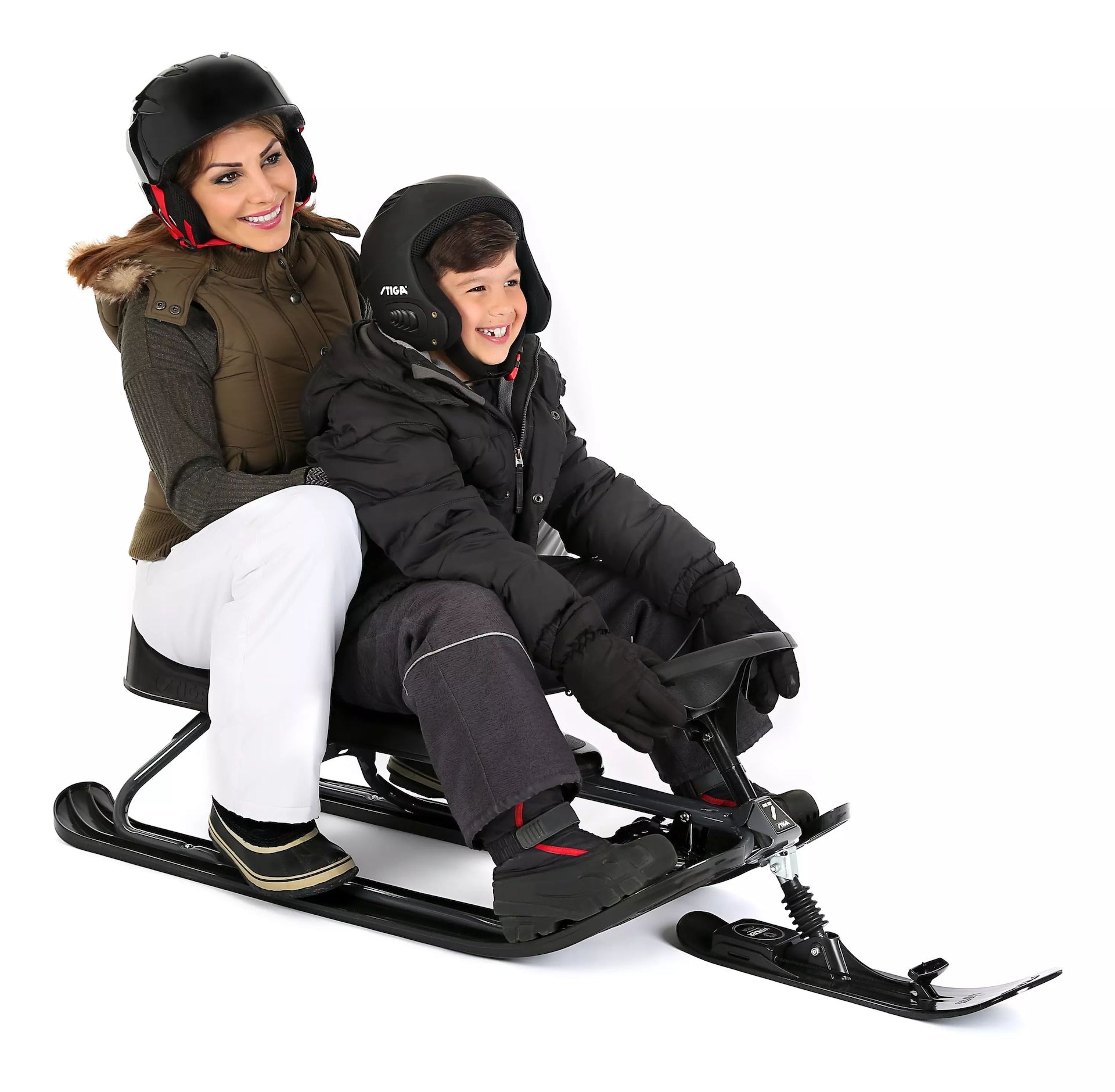 Stiga GT King Size Kinder 2-Personen-Winter-Schnee-Rennwagen mit Lenkrad & Bremsen, grau