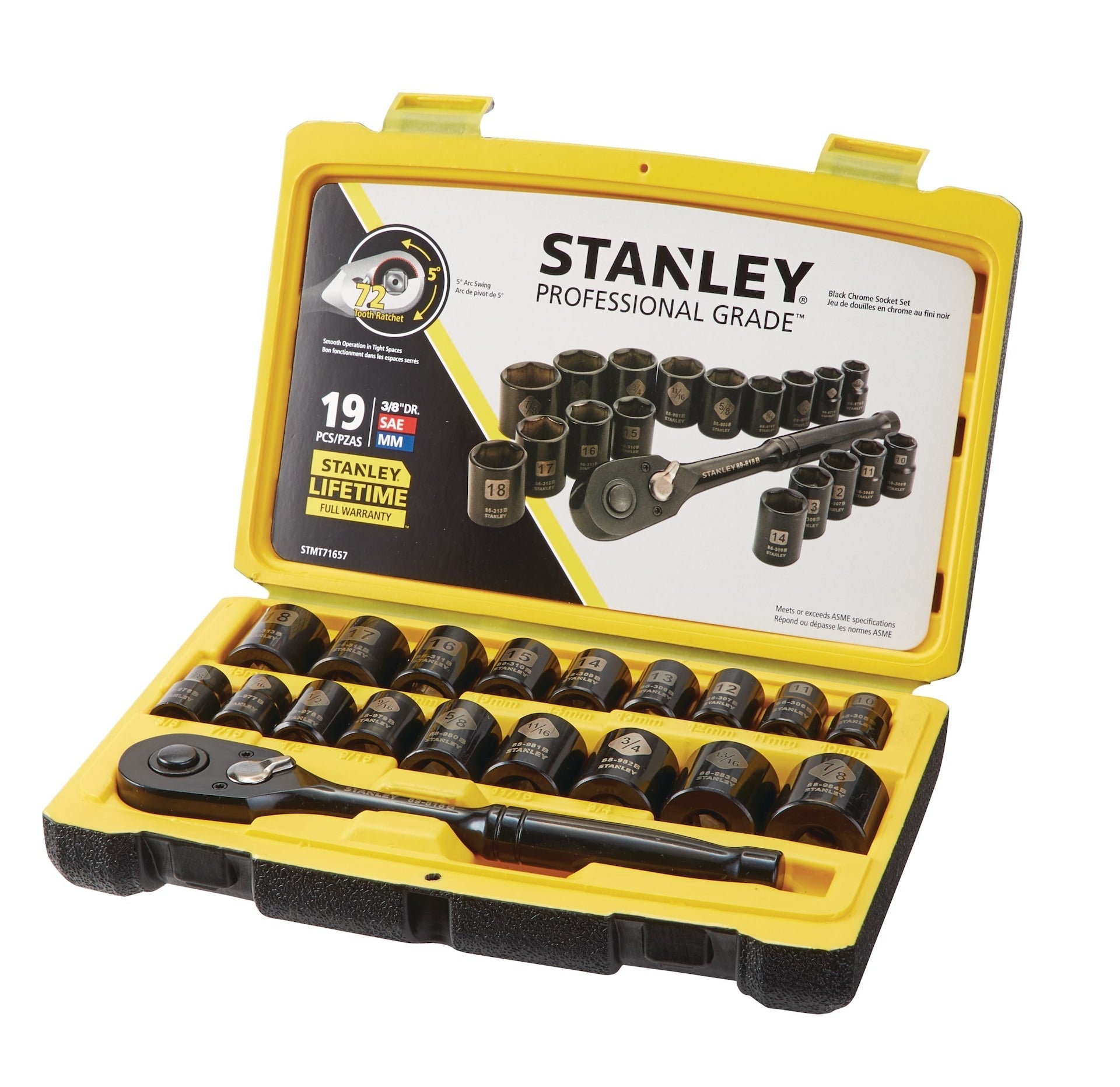 Stanley Professionelles Schwarzchrom-Socket, 19-pc, sae/metric