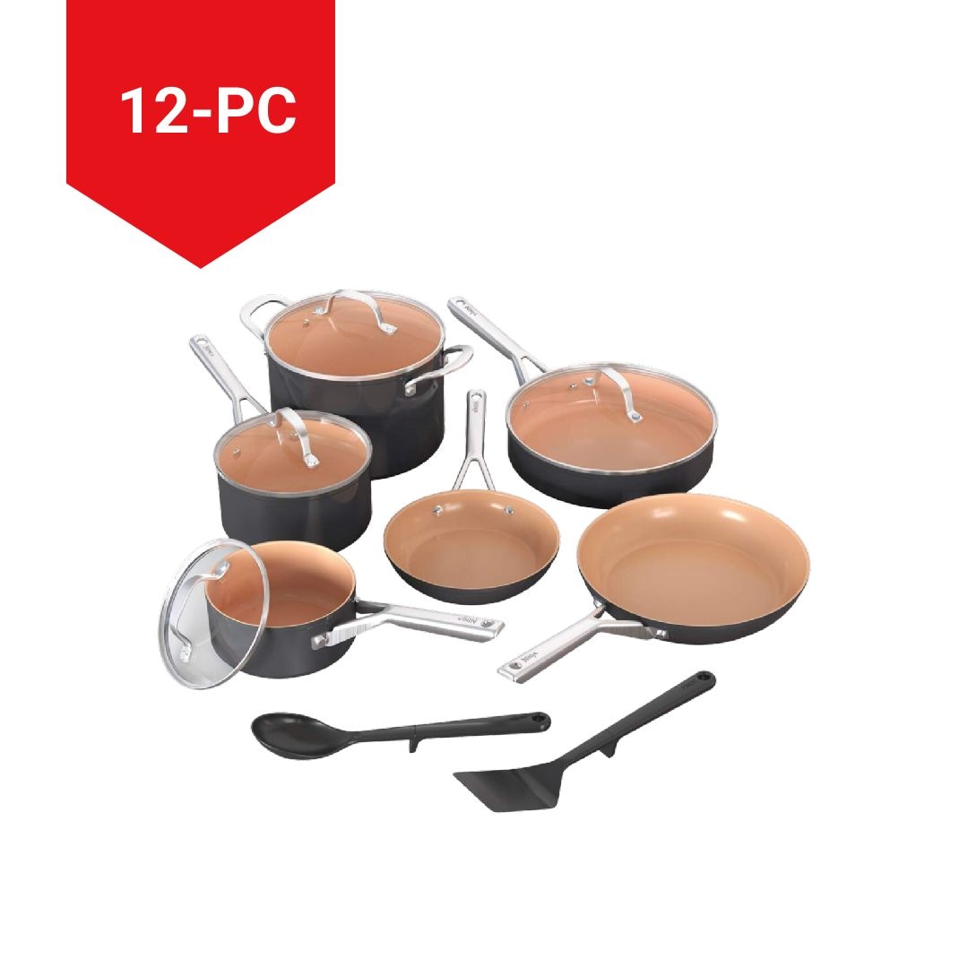 Ninja längere Lebensdauer essentielles keramisches Kochgeschirr, 12-PS, dunkelgrau