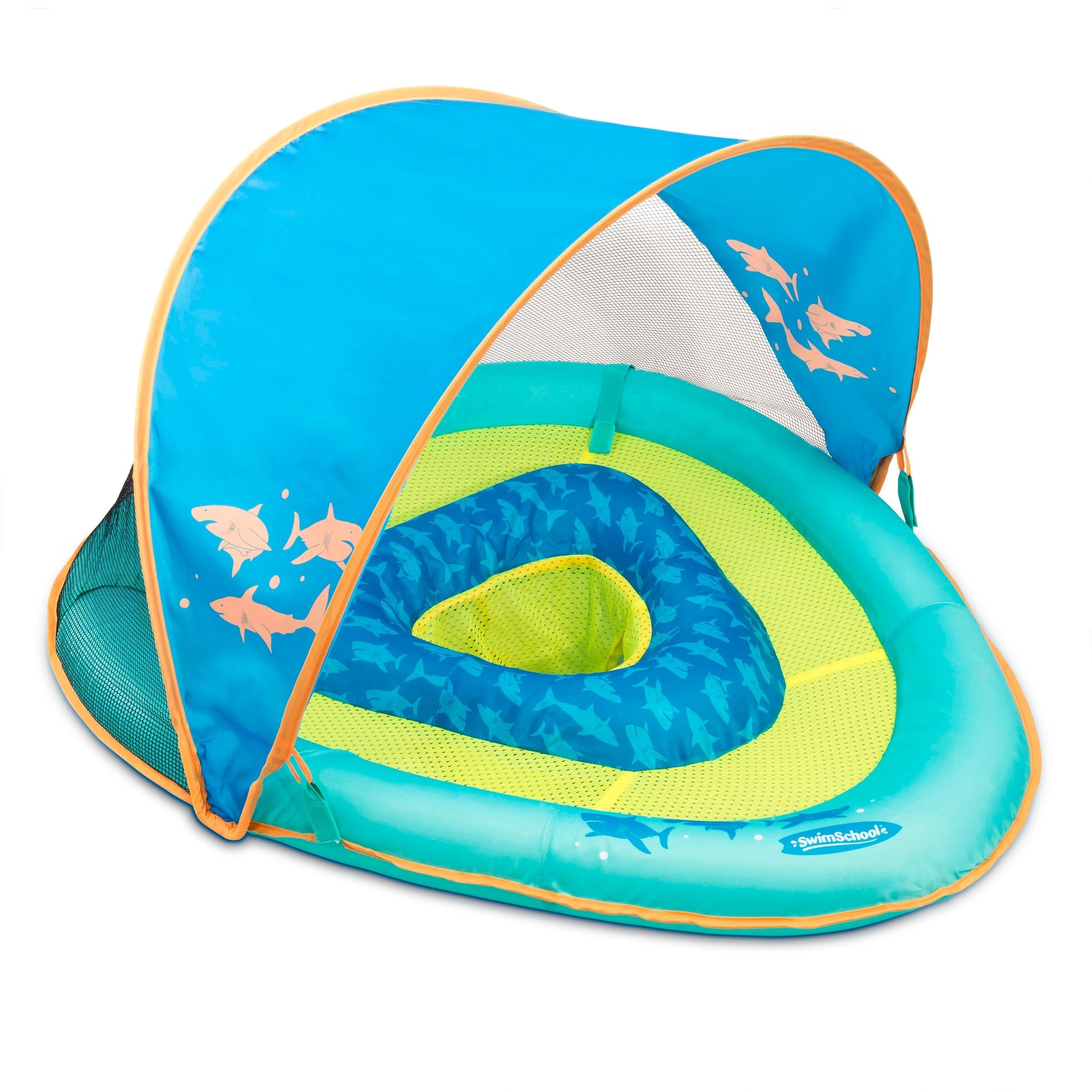 SwimSchool Grow-with-me aufblasbares Babyschwimmen / Boot mit Baldachin, blau, im Alter von 6-24 Monaten