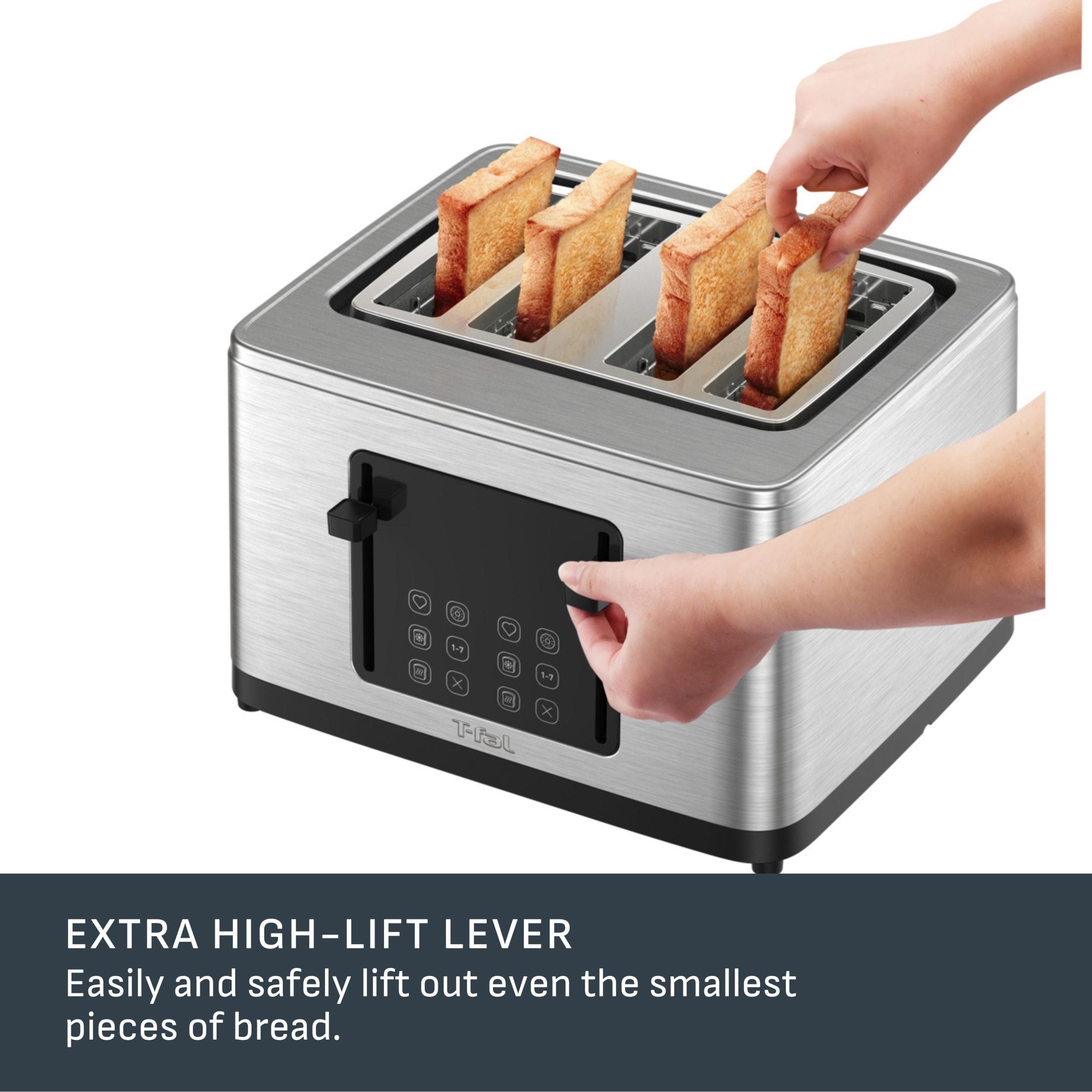 T-fal 4-Scheiben-Digital-Toaster aus Edelstahl, extra breite Schlitze, 7 Bräunungsstufen