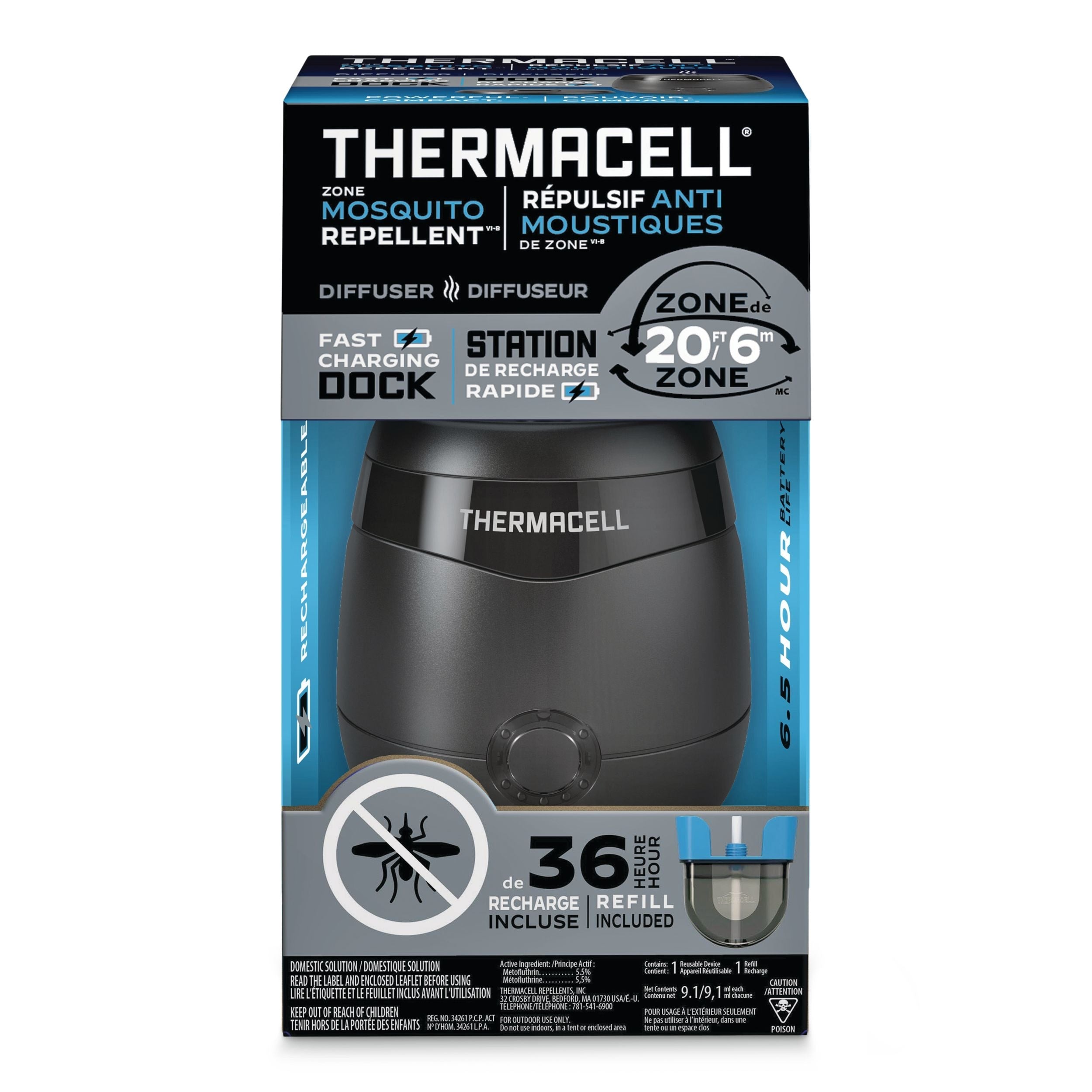Thermacell e-zoneguard patio+ wiederaufladbarer Mücken-Repeller mit 36-Stunden-Nachfüllung und 6,5-Stunden-Akku